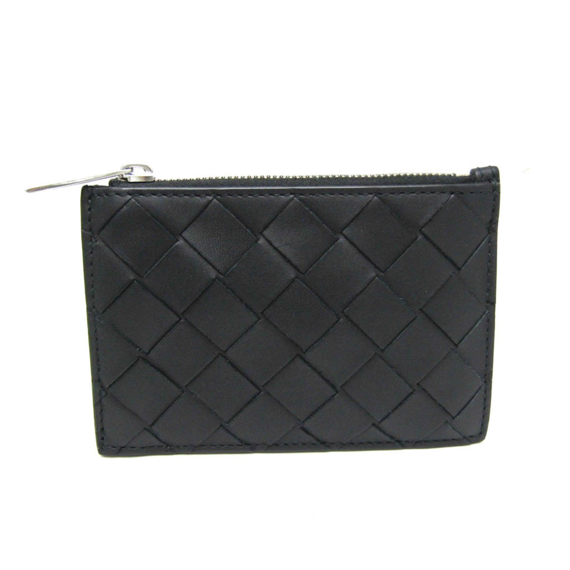 Bottega Veneta Intrecciato Card Case With Key Ring Women,Men Leather Coin Purse/coin Case Black