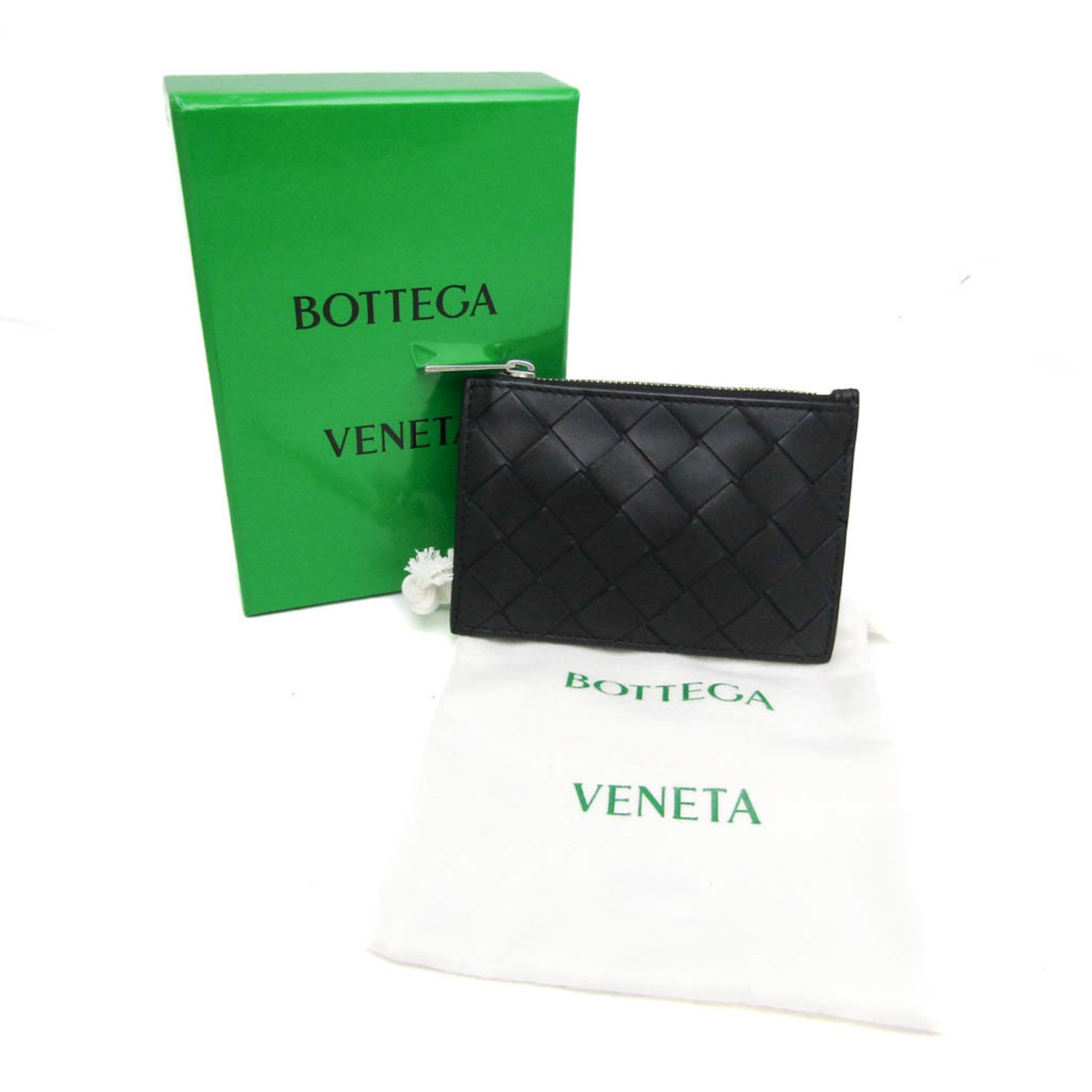 Bottega Veneta Intrecciato Card Case With Key Ring Women,Men Leather Coin Purse/coin Case Black