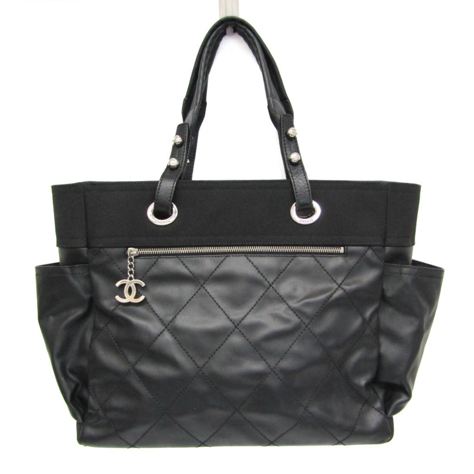 Chanel Paris Biarritz GM A34210 Women's Coated Canvas,Leather Tote Bag Black