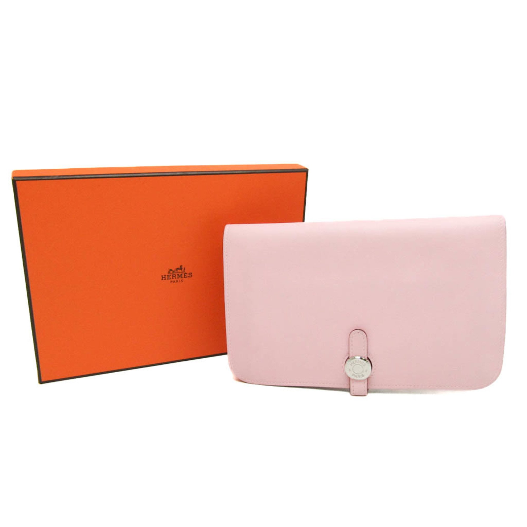 Hermes Dogon Duo 050896CK3Q Women's Swift Leather Long Wallet (bi-fold) Rose Sakura