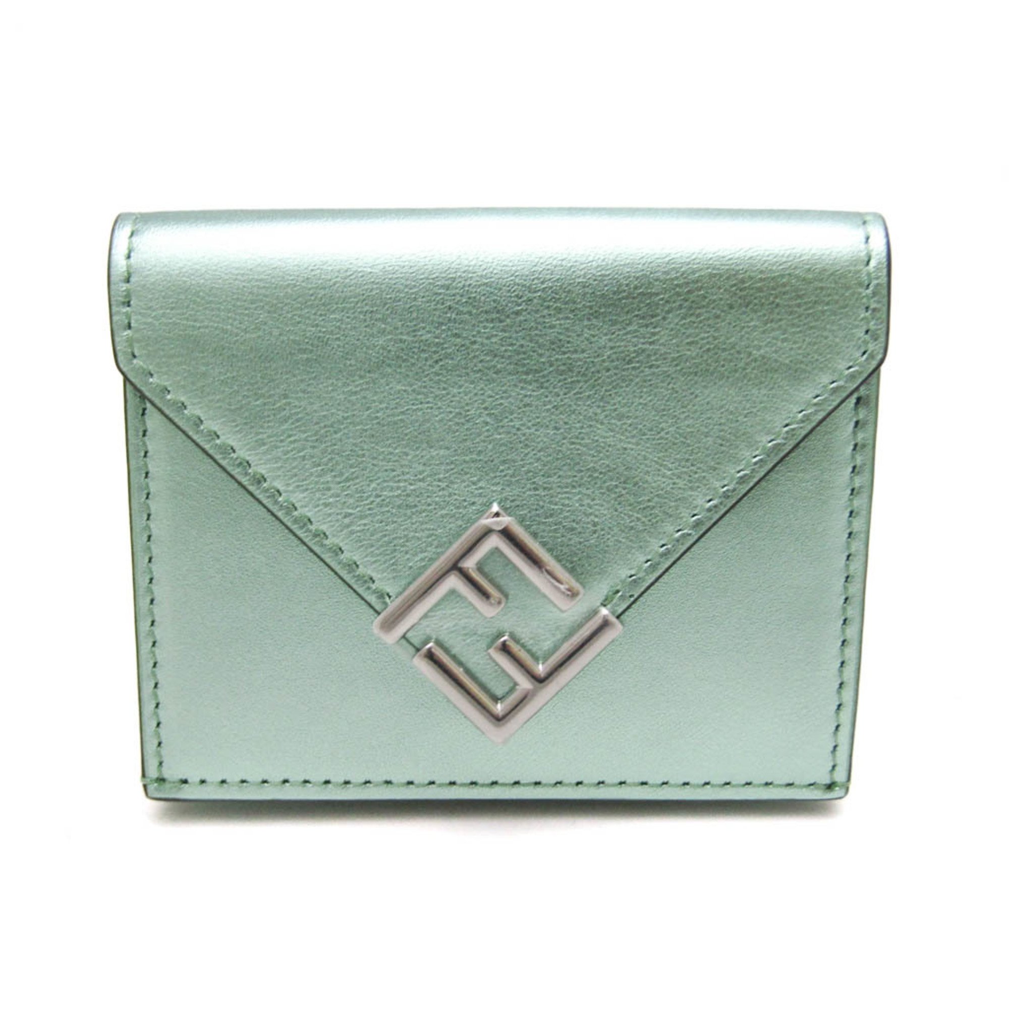 Fendi FF Diamond 8M0480 Women's Leather Wallet (tri-fold) Metallic Green