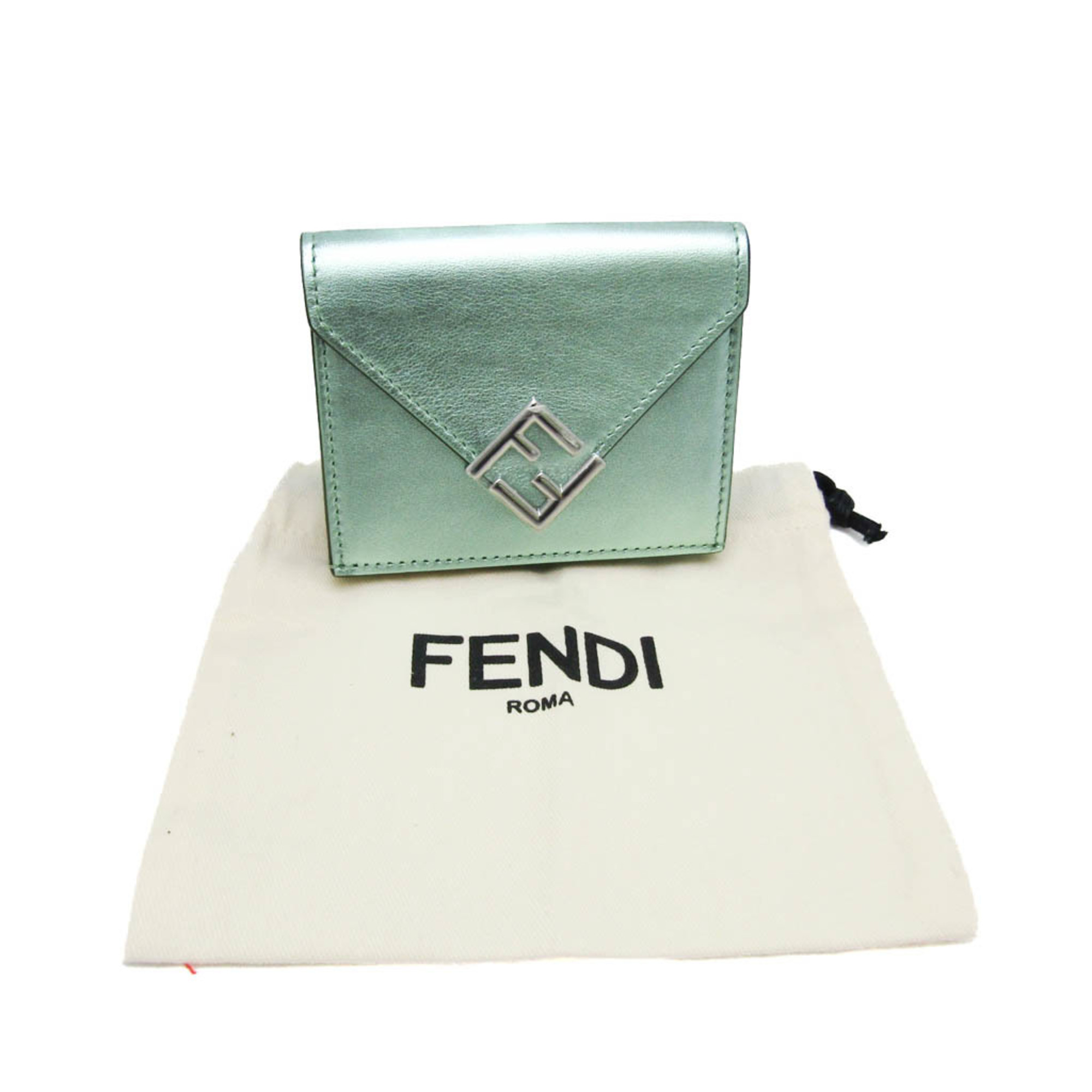 Fendi FF Diamond 8M0480 Women's Leather Wallet (tri-fold) Metallic Green