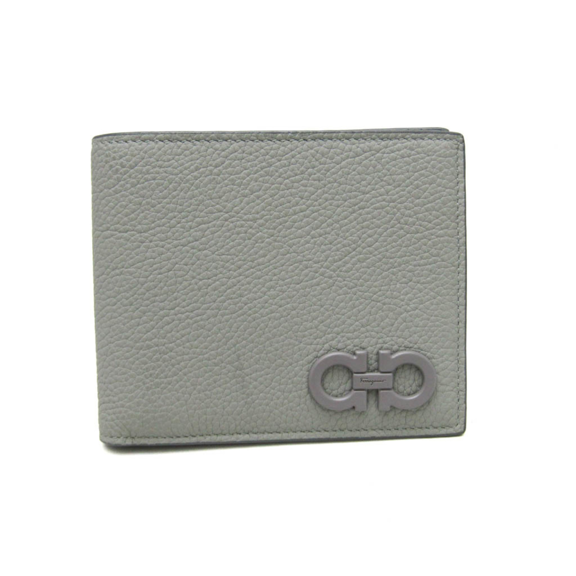 Salvatore Ferragamo Gancini JL-66 1151 Men's Leather Middle Wallet (bi-fold) Gray