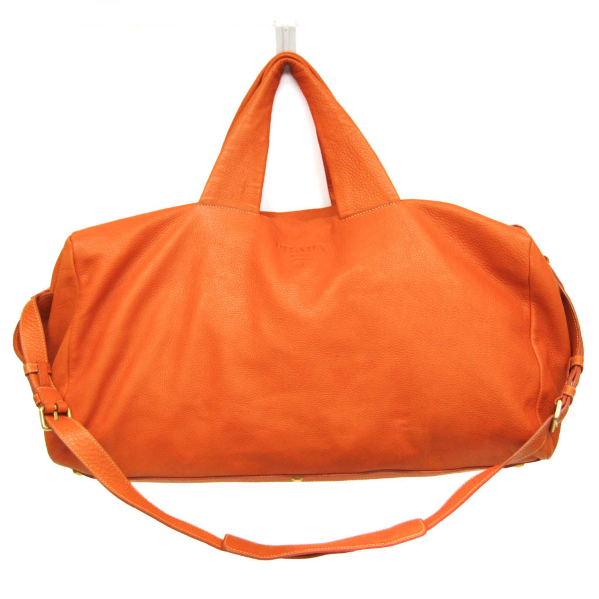 Prada VS0315 Women,Men Leather Boston Bag Orange