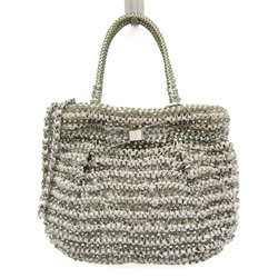 Anteprima Ribbon Women's Wire,Satin Handbag,Shoulder Bag Clear,Light Gray,Silver