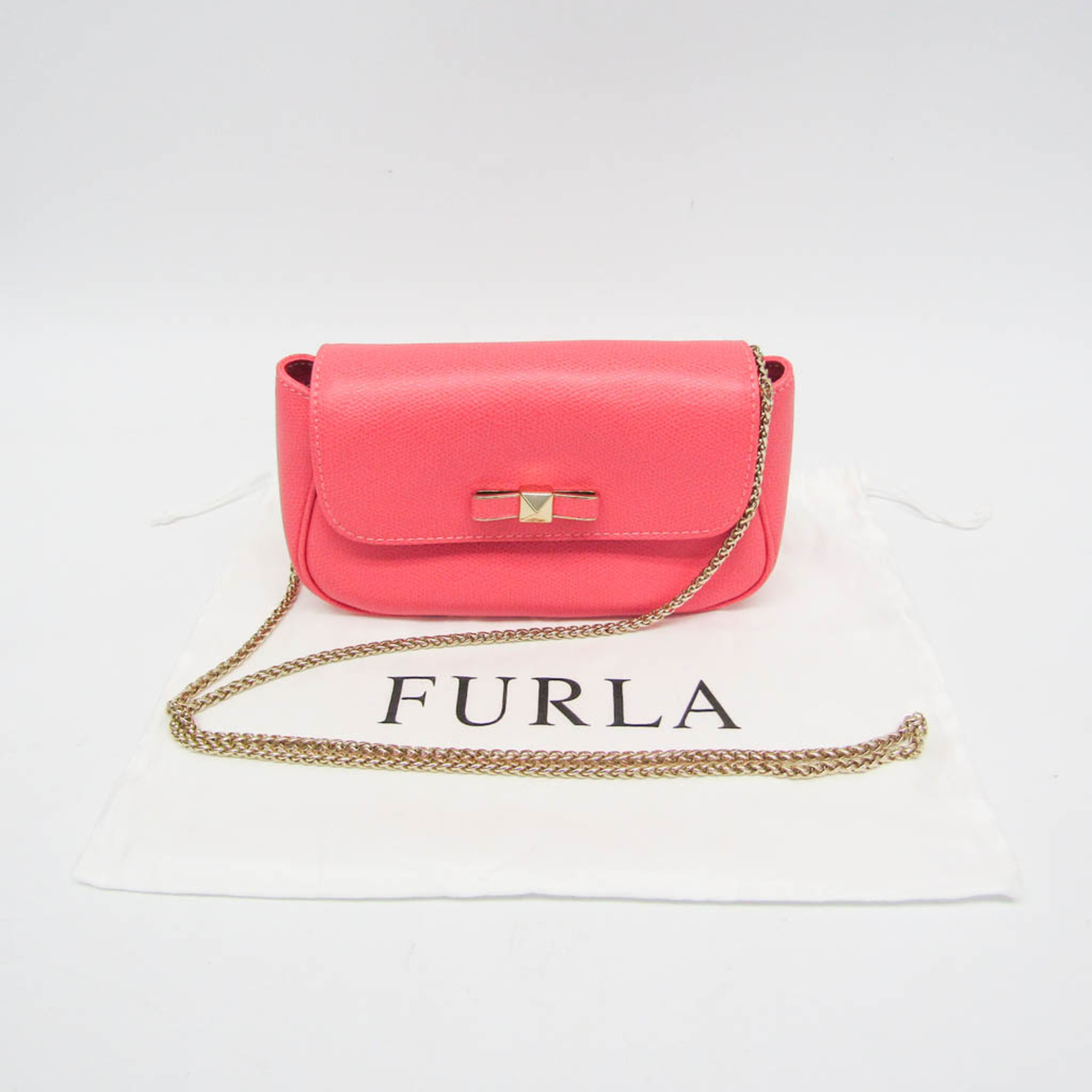 Furla Ribbon Chain Women's Leather Shoulder Bag Salmon Pink