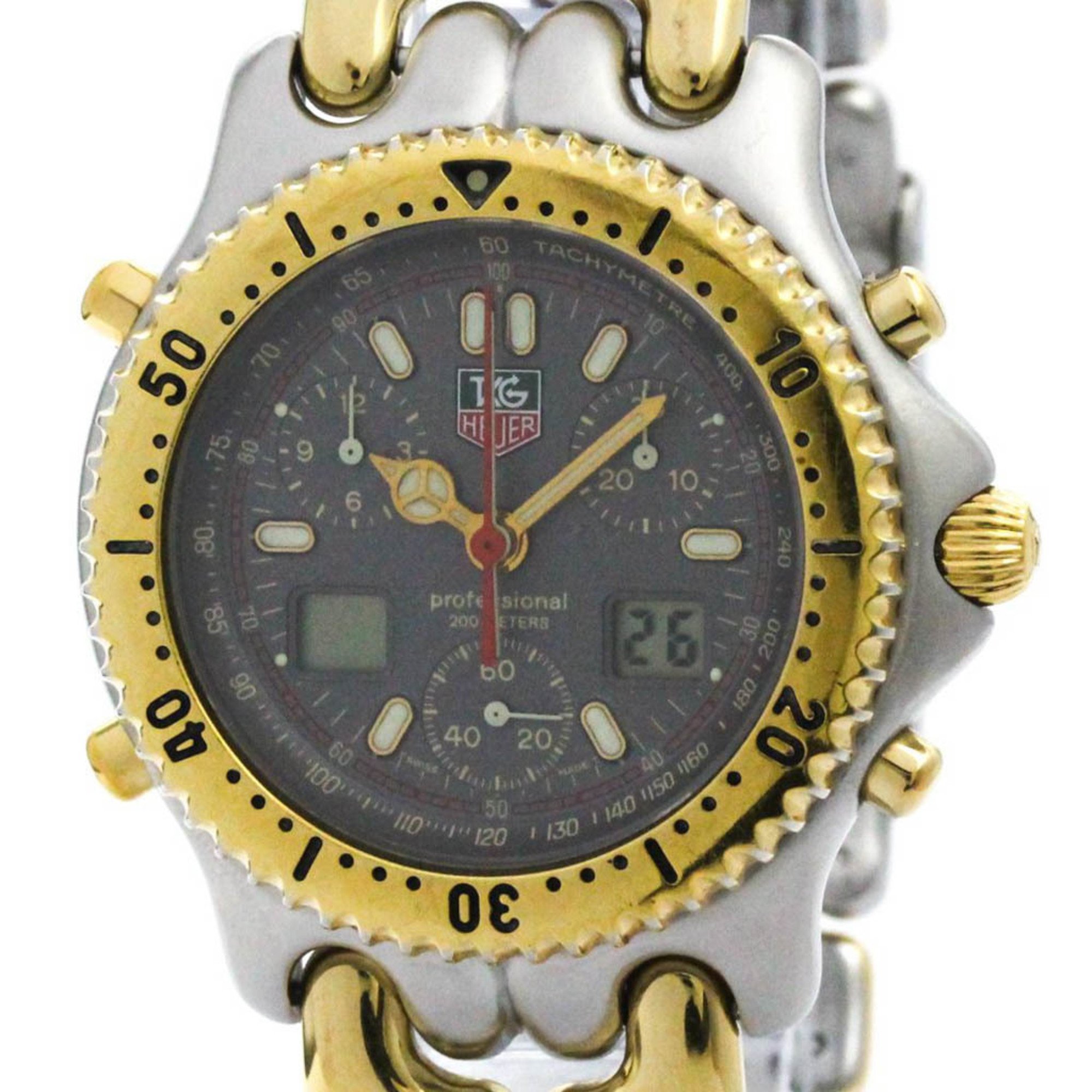 Polished TAG HEUER Sel Chronograph Gold Plated Steel Mens Watch CG1122 BF572213