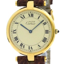 CARTIER Must Vendome Vermeil Gold Plated Leather Quartz Unisex Watch BF572330