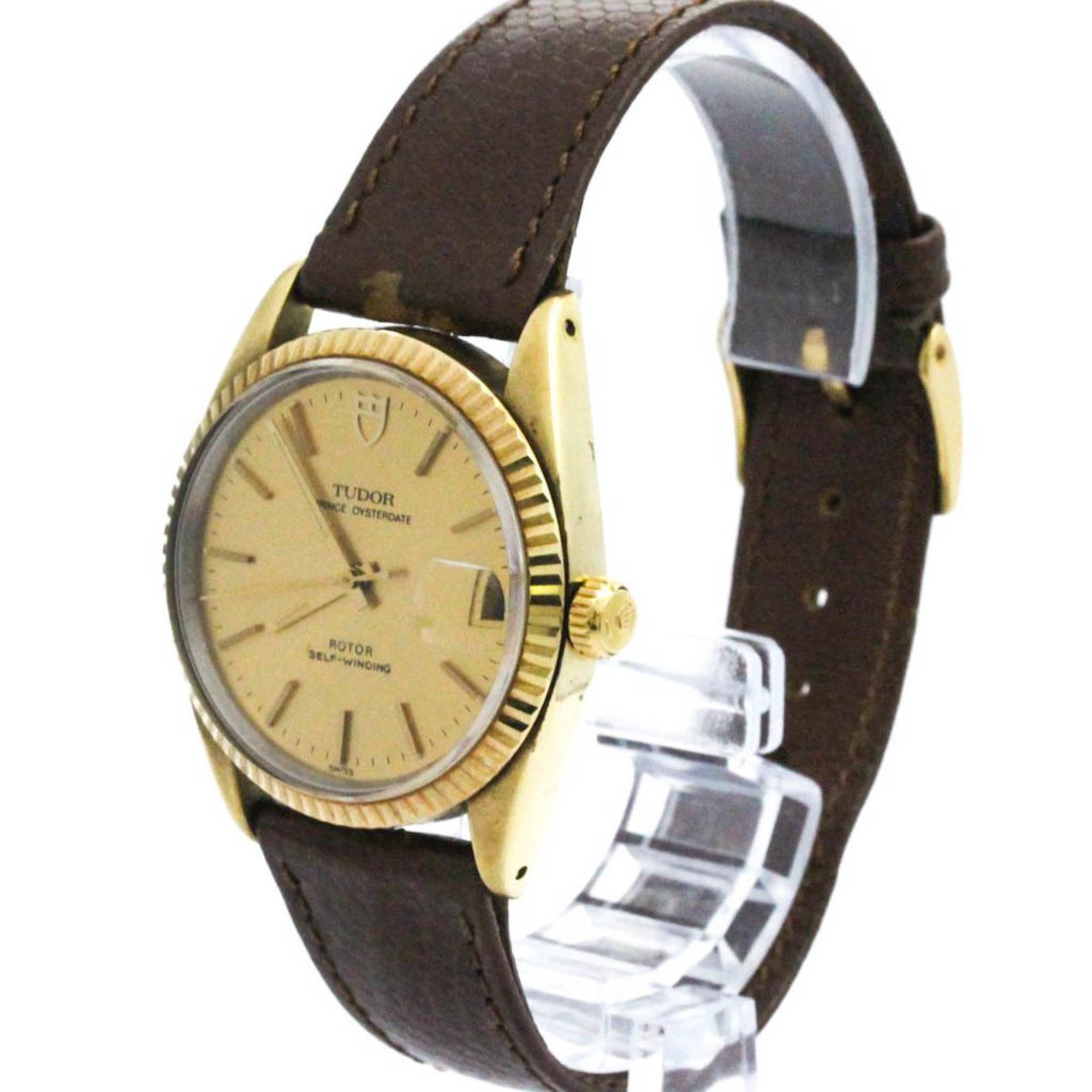 TUDOR Oyster Prince Date 18K Gold Leather Automatic Mens Watch BF574836