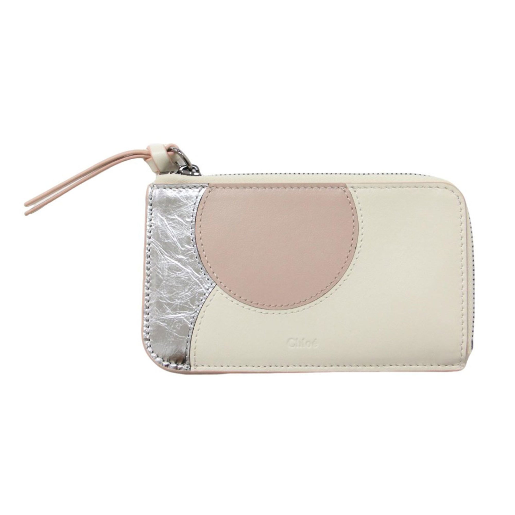 Chloé Chloe 24 Cow Leather Fragment Case MOONA Coin Purse Card Moona Off-White Pink Silver Women's