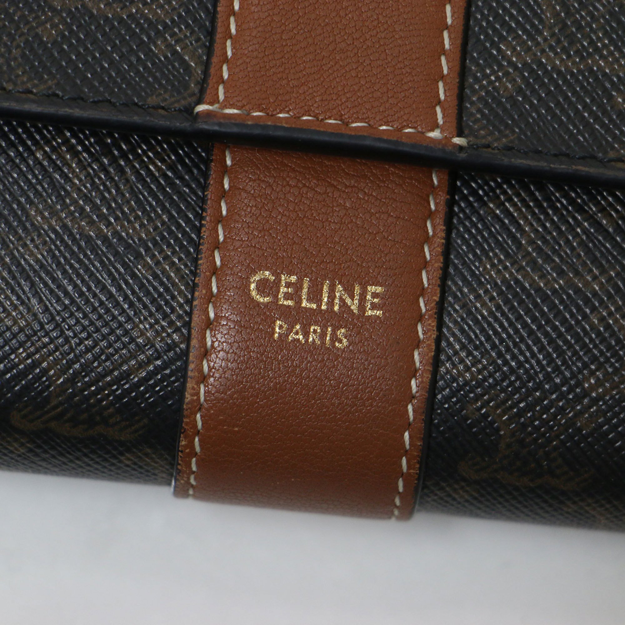 CELINE Wallet Brown Small Trifold Triomphe Canvas Lambskin Tri-fold Women's