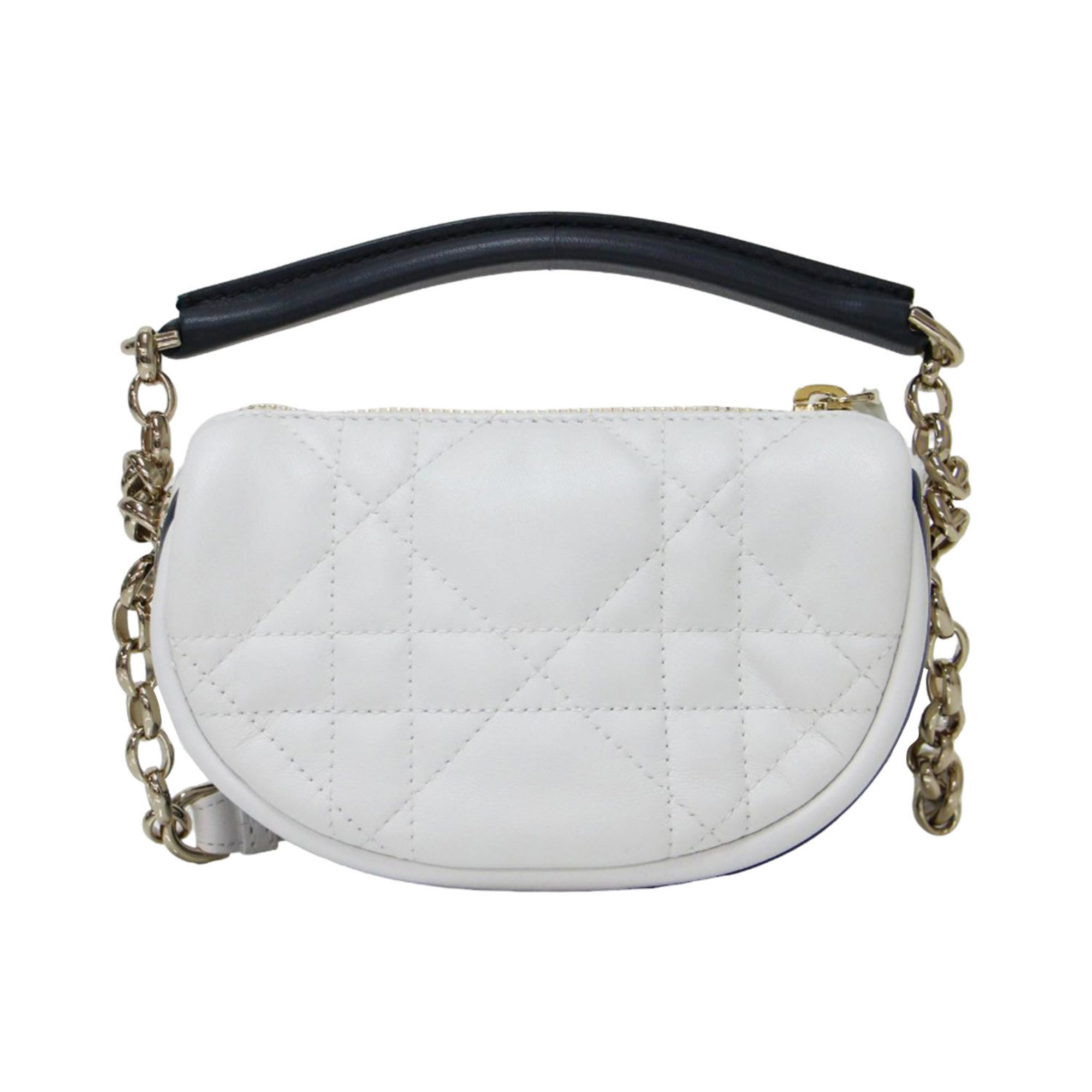 Christian Dior Vibe Micro Hobo Lambskin Shoulder Bag White Handbag Quilted Chain Women's