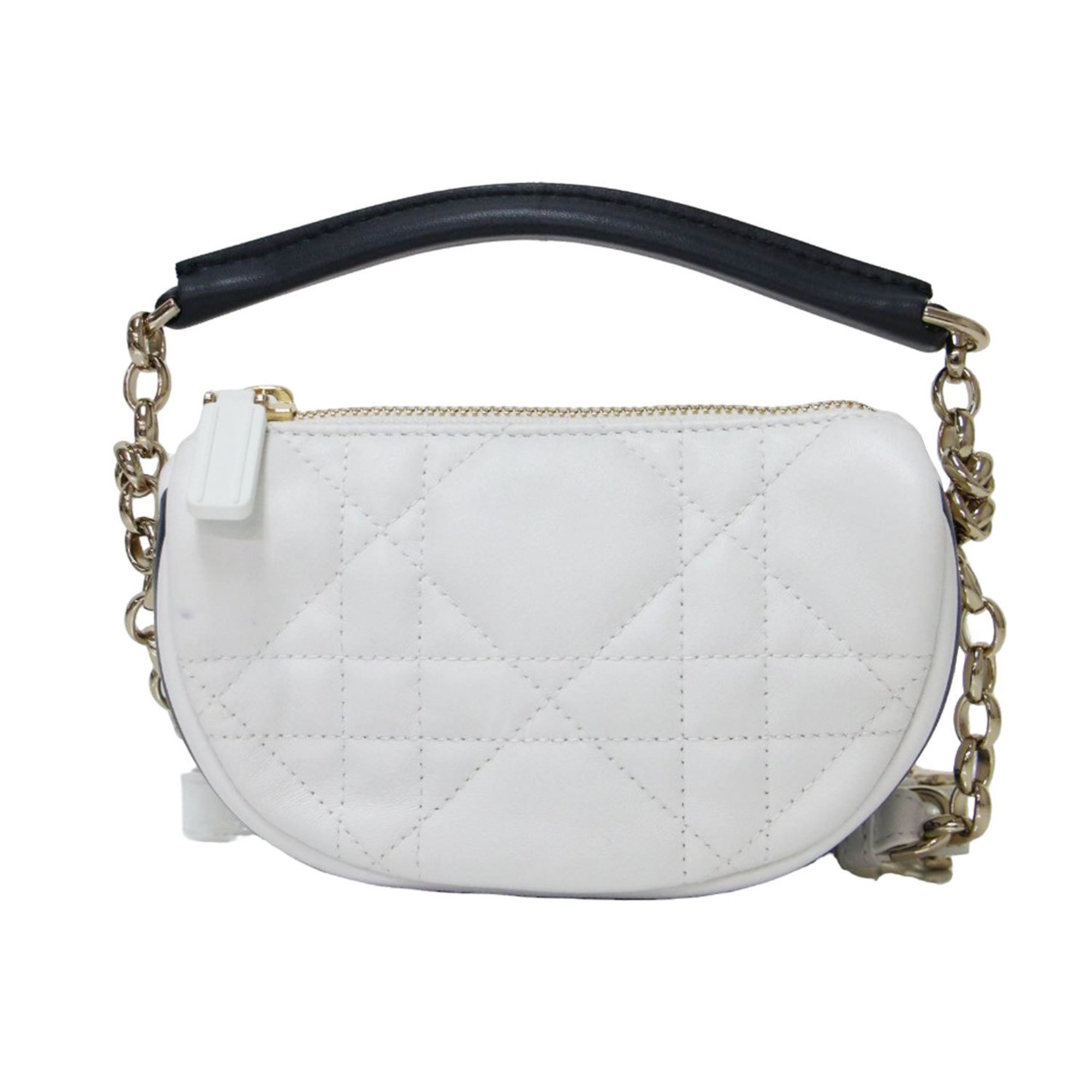 Christian Dior Vibe Micro Hobo Lambskin Shoulder Bag White Handbag Quilted Chain Women's