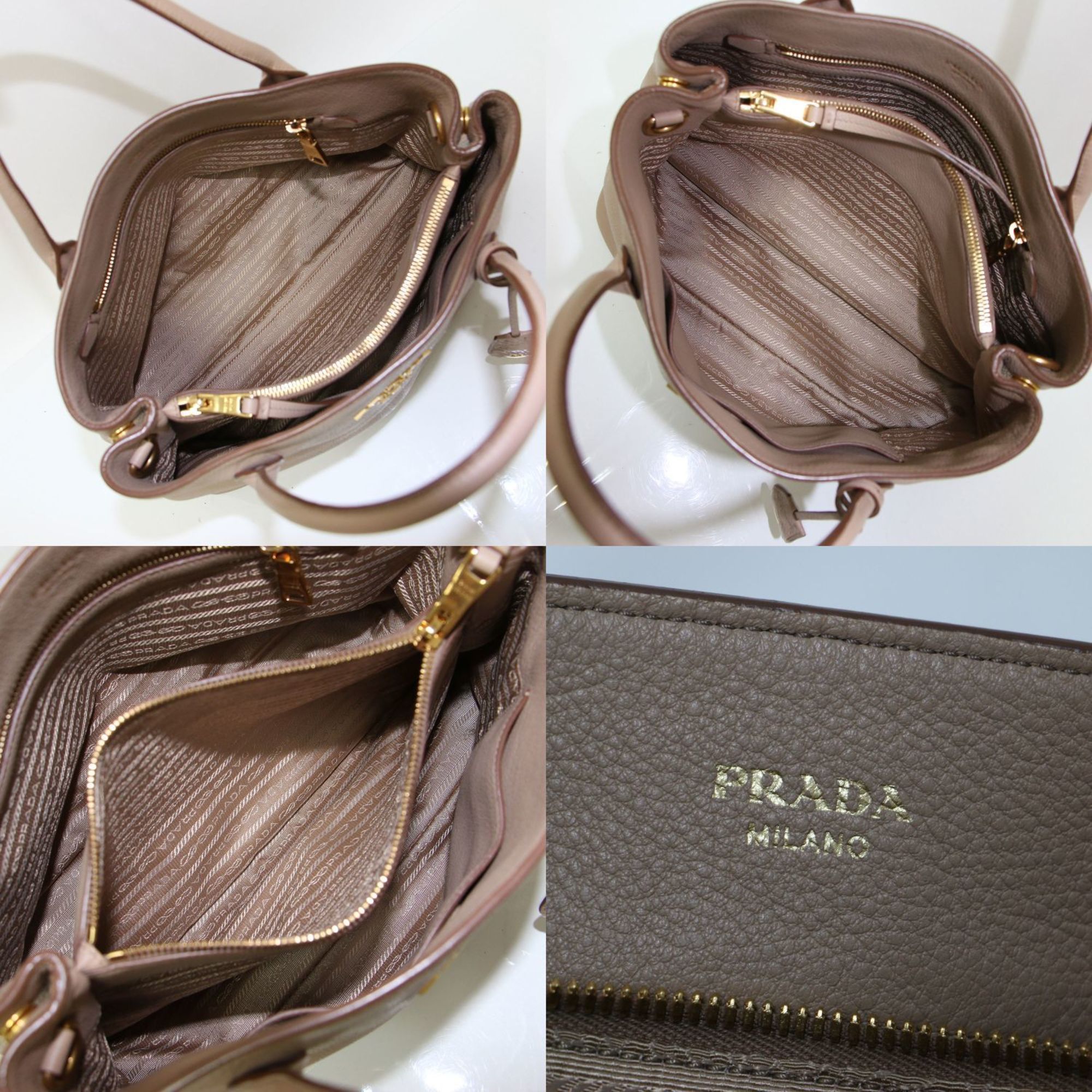 PRADA VIT.DAINO Leather Handbag Shoulder Bag Striped Beige CAMMEOFREE Women's