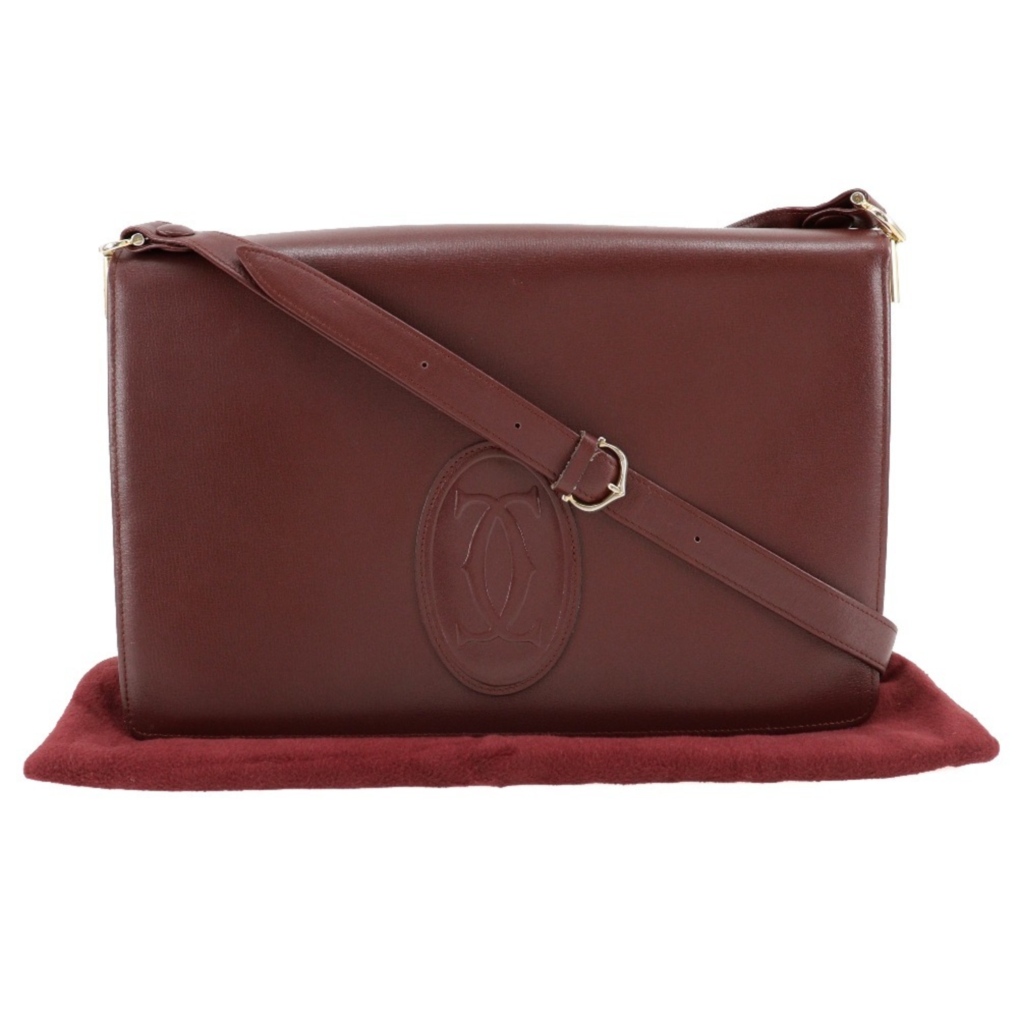 CARTIER Must Line Shoulder Bag Calf Bordeaux Flap Women's