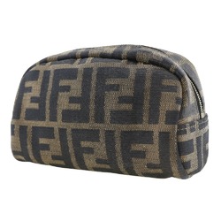 FENDI Zucca Pouch Canvas Brown Unisex