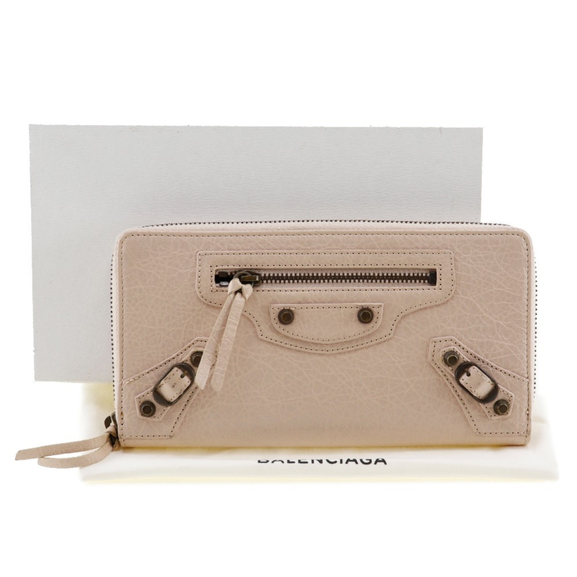 BALENCIAGA Classic Continental Long Wallet 253036 Calf Beige Pink Women's