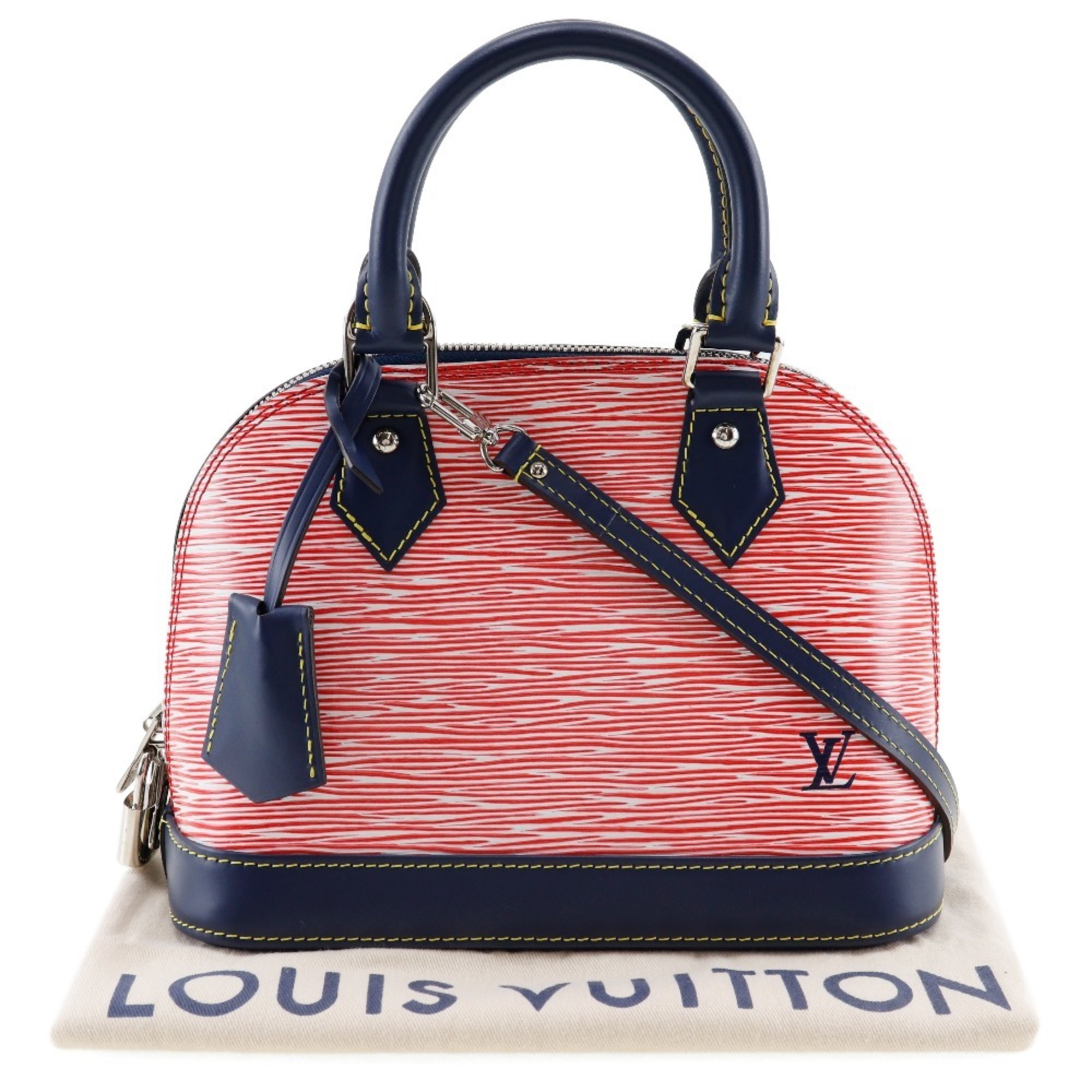 Louis Vuitton Alma BB Handbag Epi Denim Shoulder M54548 Leather 2017 Red/Navy FL0137 2way Women's