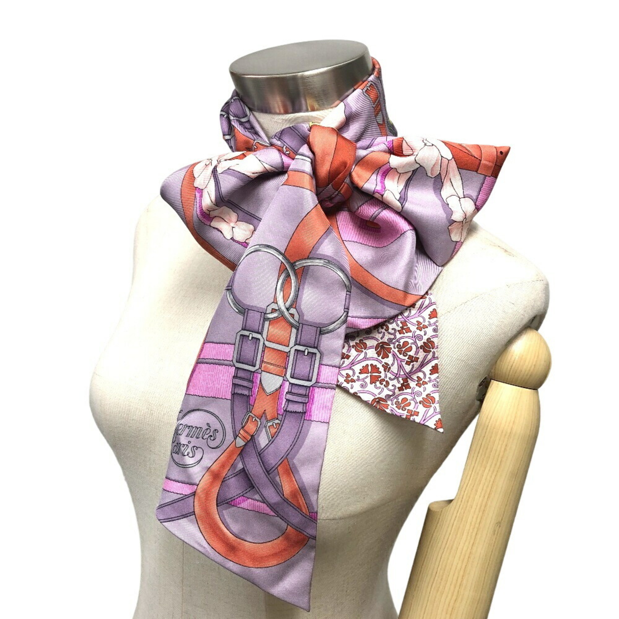 HERMES Maxi Twilly Cut Scarf Muffler Purple Women's