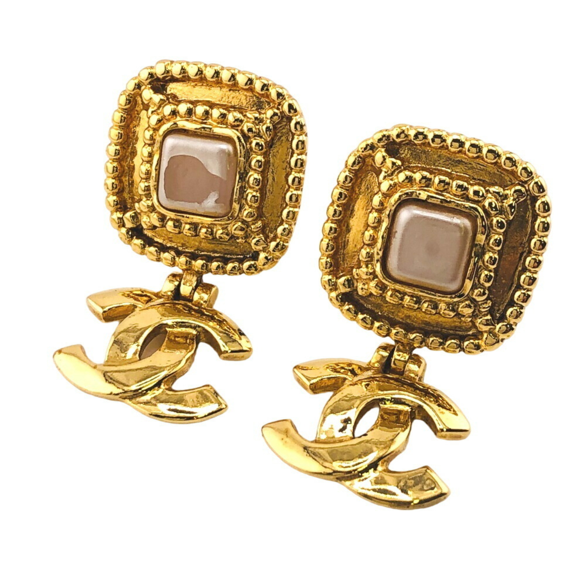 CHANEL 96A Coco Mark Earrings Gold Women's