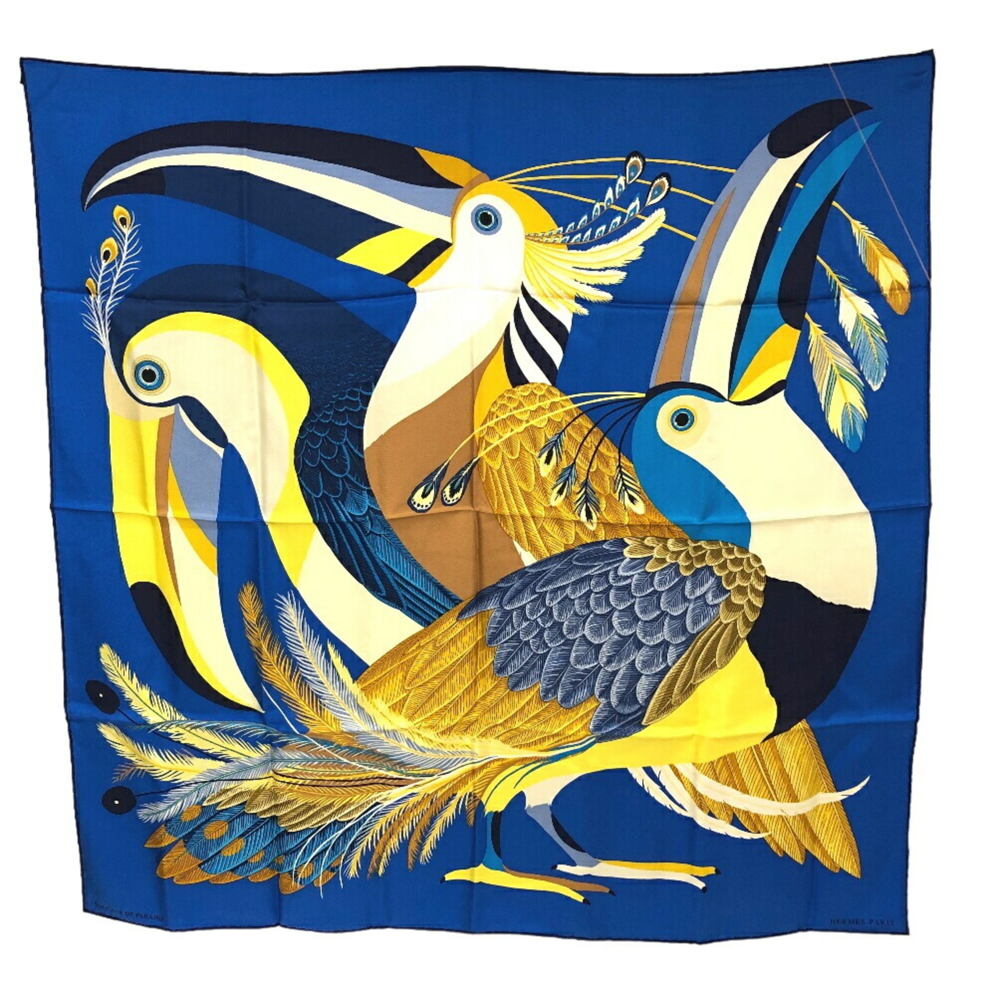 HERMES Hermes Carre 90 Toucans de Paradis Scarf Muffler Blue Women's