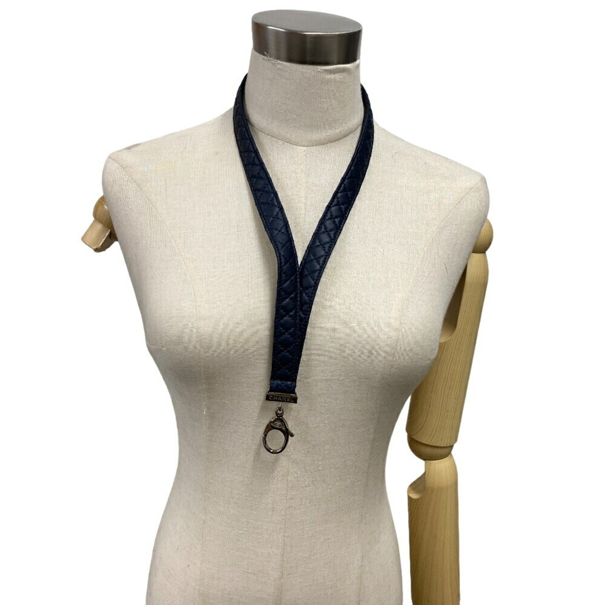 CHANEL Chanel Neck Strap Coco Mark Accessory Navy Women's