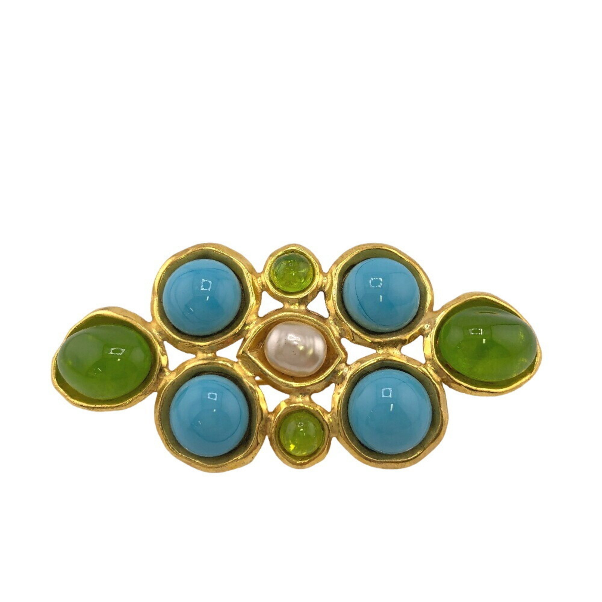 CHANEL Gripoa 93P Faux Pearl Brooch Blue Unisex