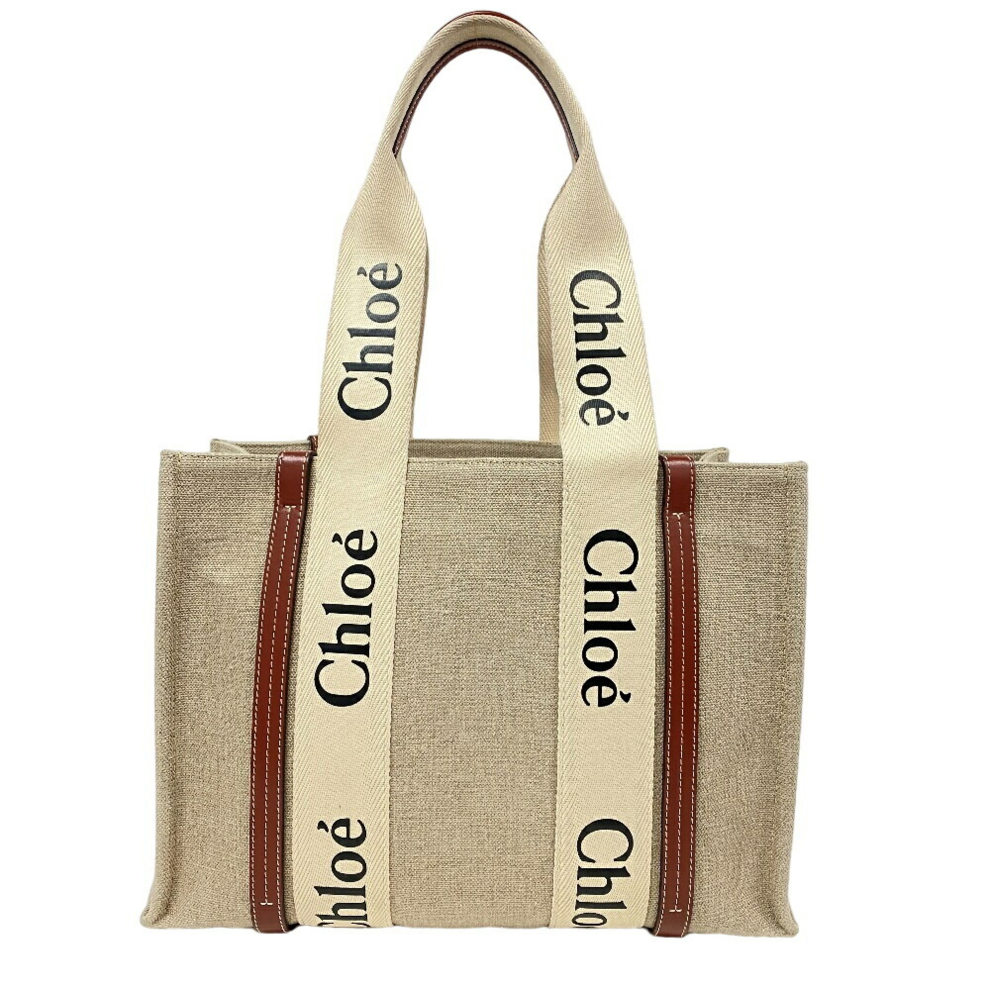 Chloé Chloe Woody Medium Tote Bag Beige Women's