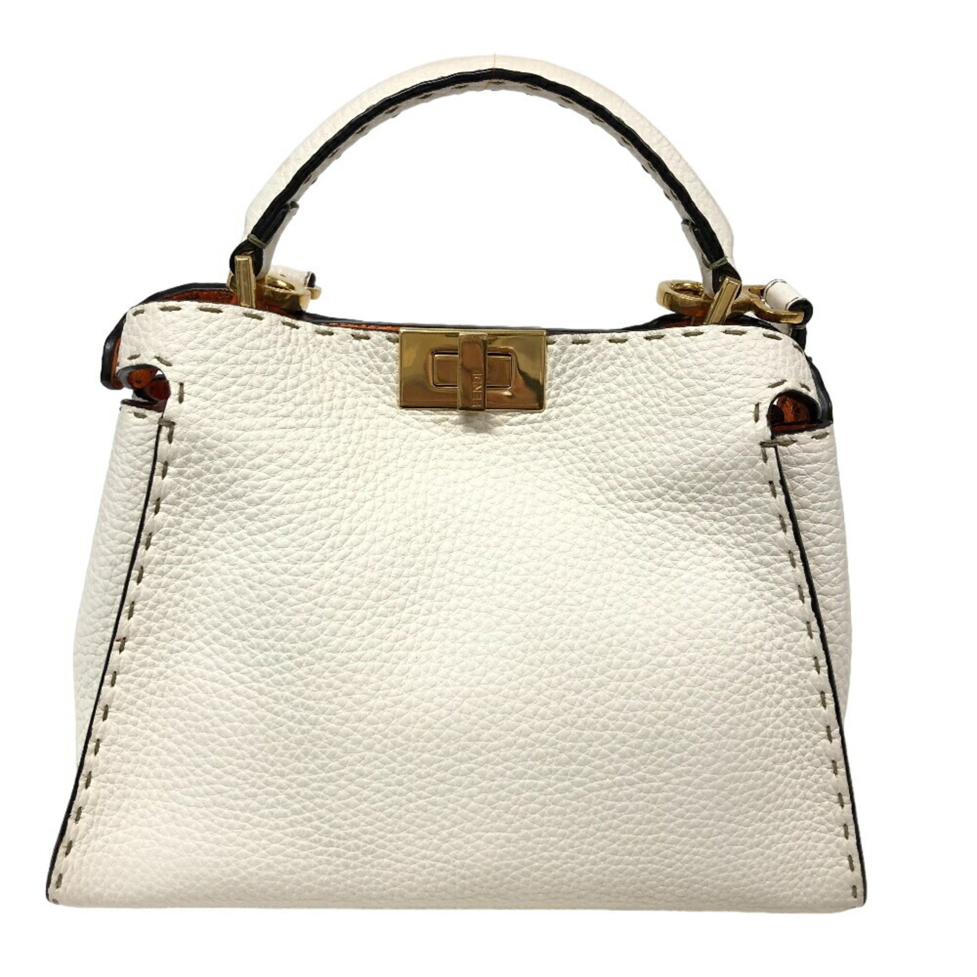 FENDI 8BN302 Peekaboo Essential Selleria Shoulder Bag White Women's