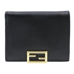 FENDI Baguette Bi-fold Wallet 8M0420 AHM0 Calf Black Snap Button Women's
