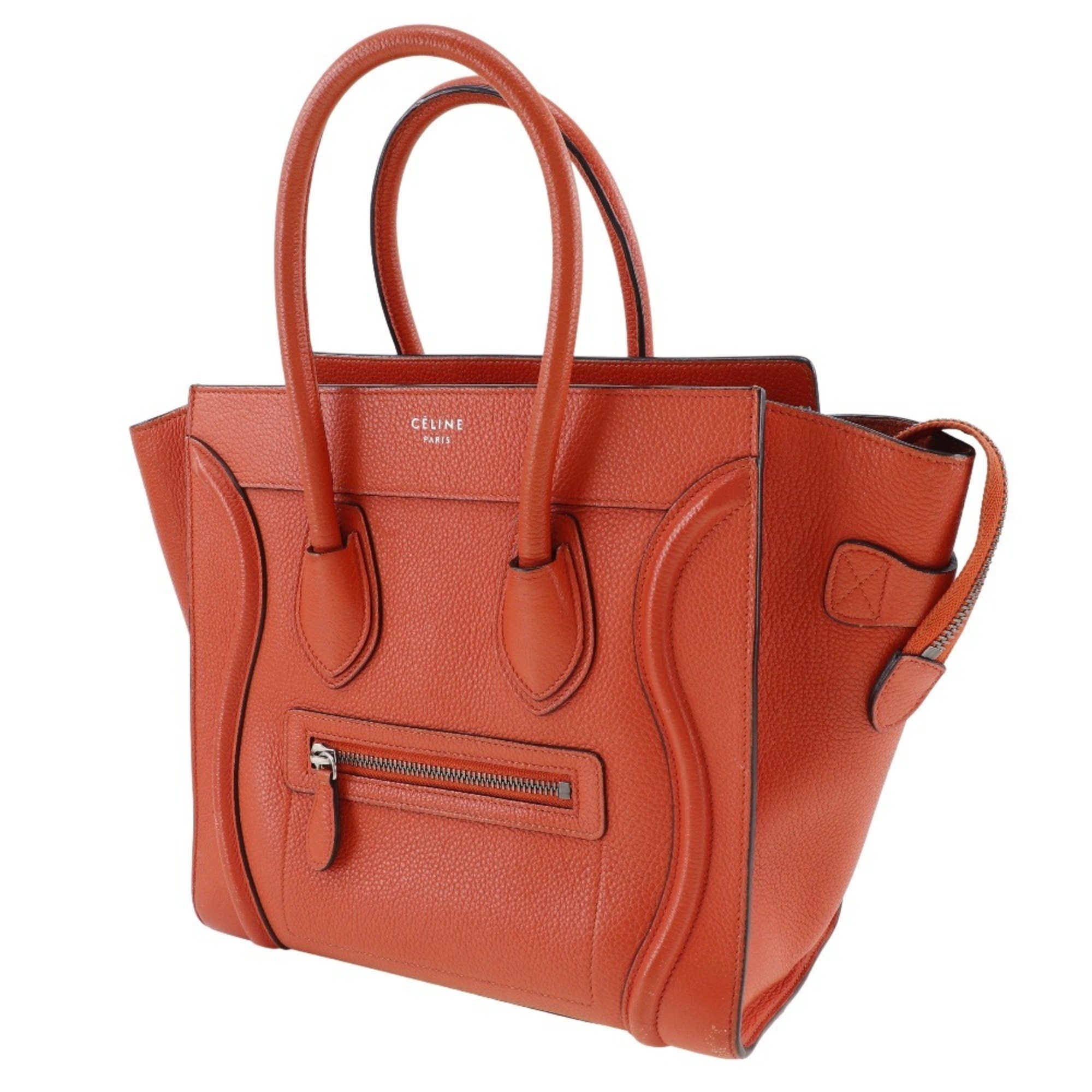 CELINE Luggage Micro Handbag Calf Red A5 Women's