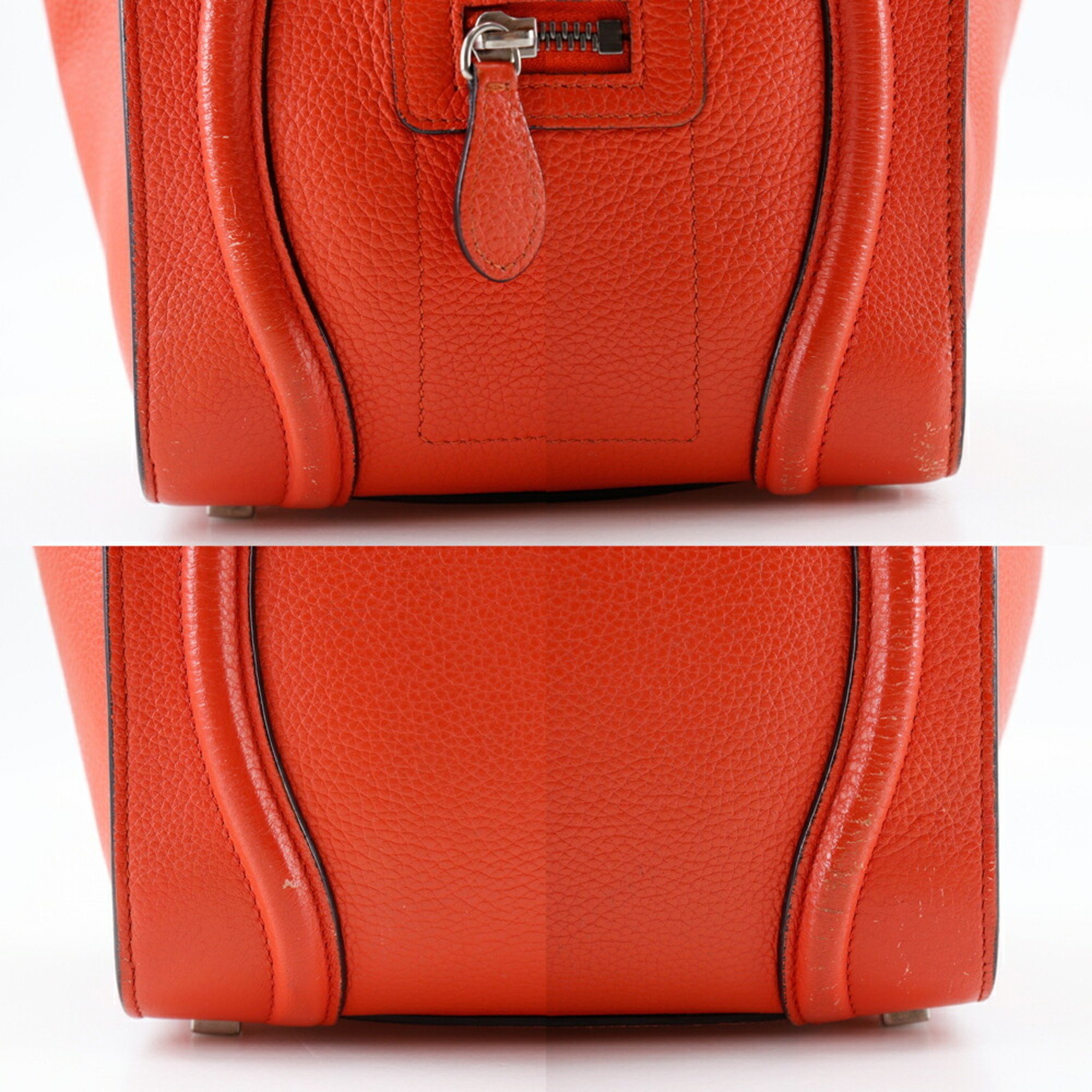 CELINE Luggage Micro Handbag Calf Red A5 Women's