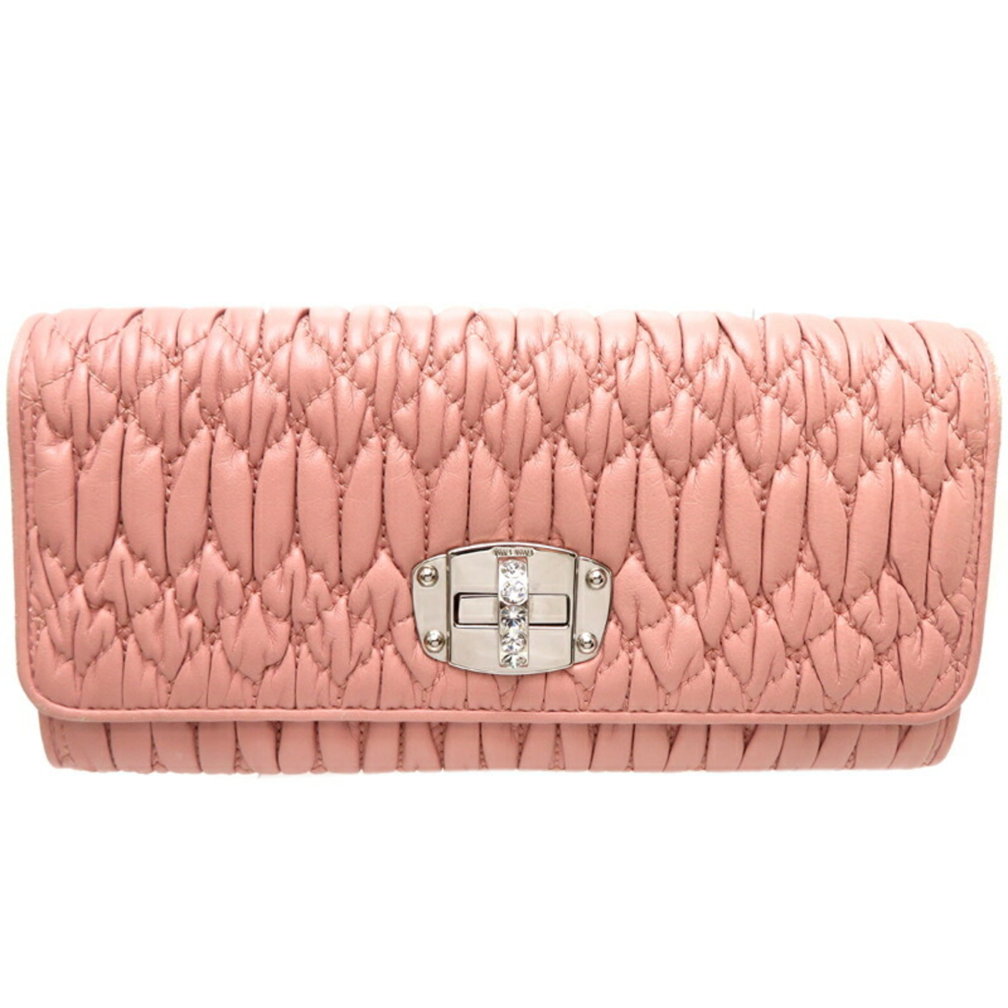 Miu Miu Miu Nappa Crystal Women's Long Wallet Leather Pink