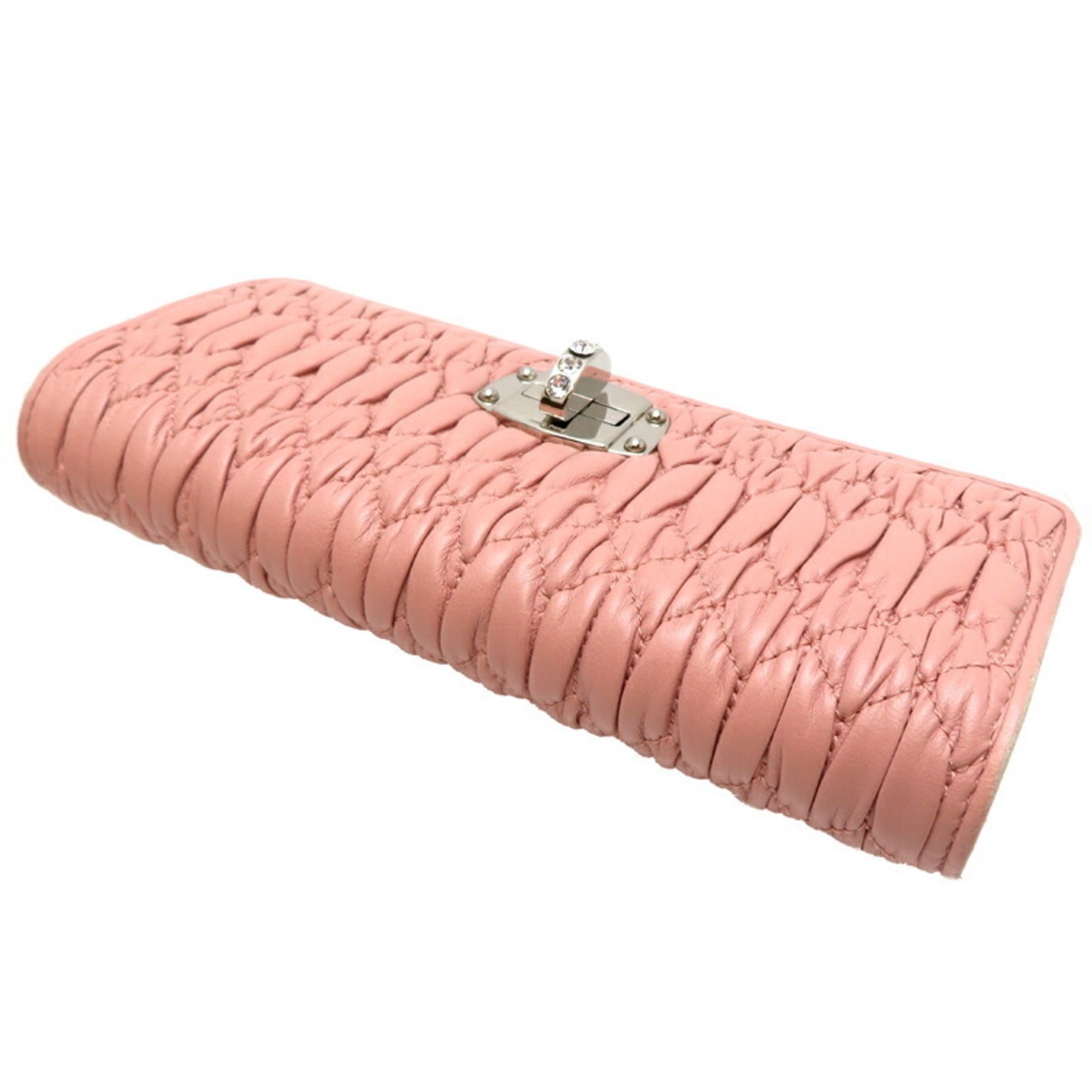 Miu Miu Miu Nappa Crystal Women's Long Wallet Leather Pink