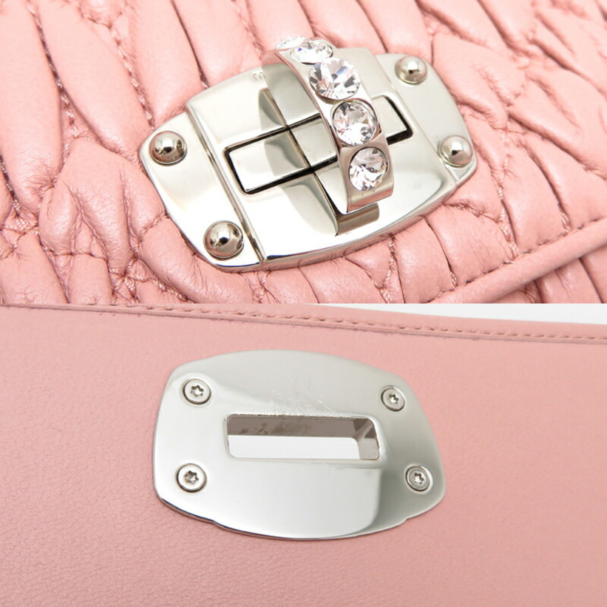 Miu Miu Miu Nappa Crystal Women's Long Wallet Leather Pink