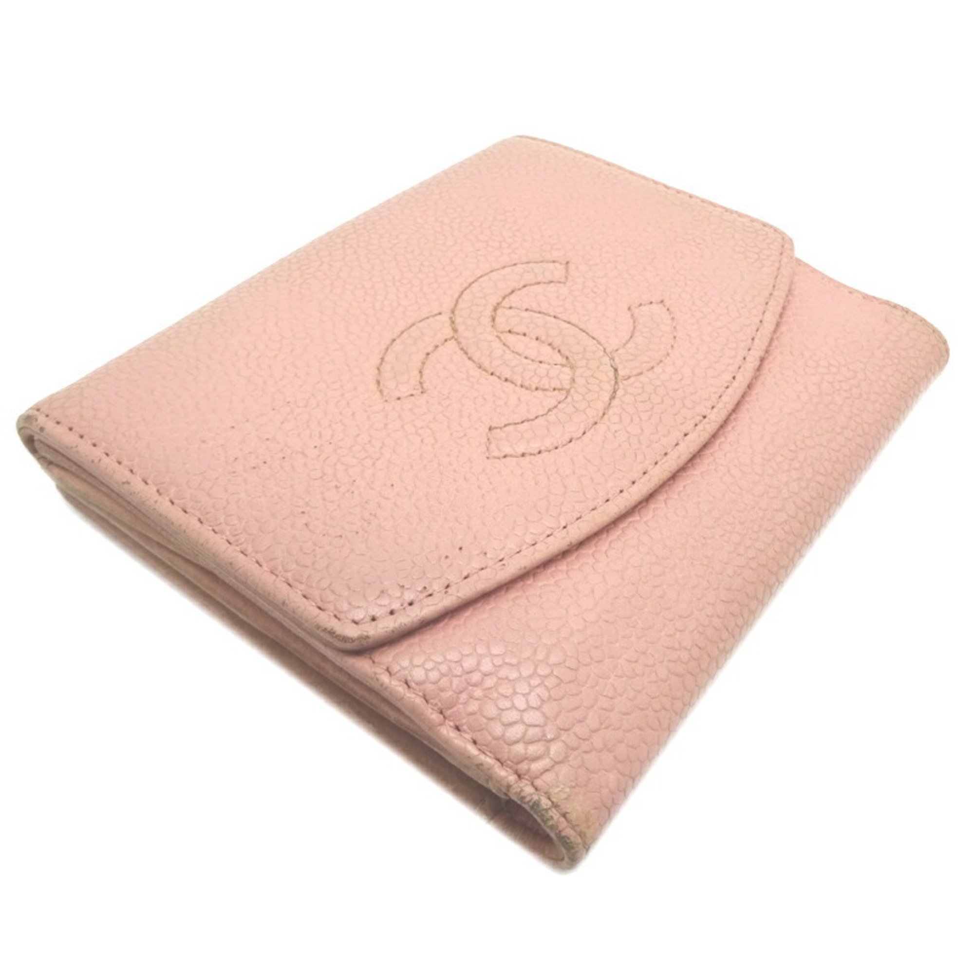 Chanel W Wallet Women's Bi-fold Caviar Skin Pink