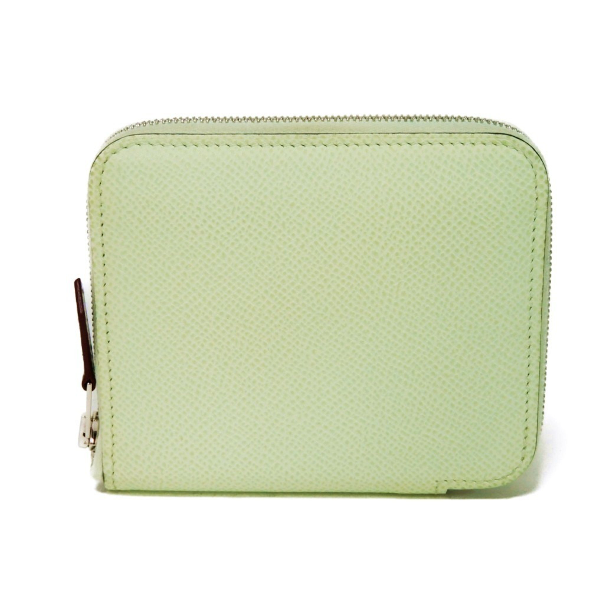 Hermes HERMES Coin Case Azap Compact Silk In Pastel Light Green Henliberte Veau Epsom Vert Fizz U Stamp Women's