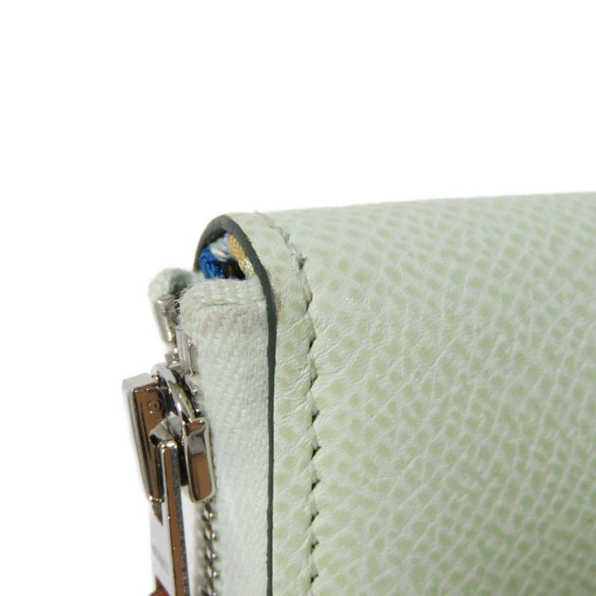 Hermes HERMES Coin Case Azap Compact Silk In Pastel Light Green Henliberte Veau Epsom Vert Fizz U Stamp Women's