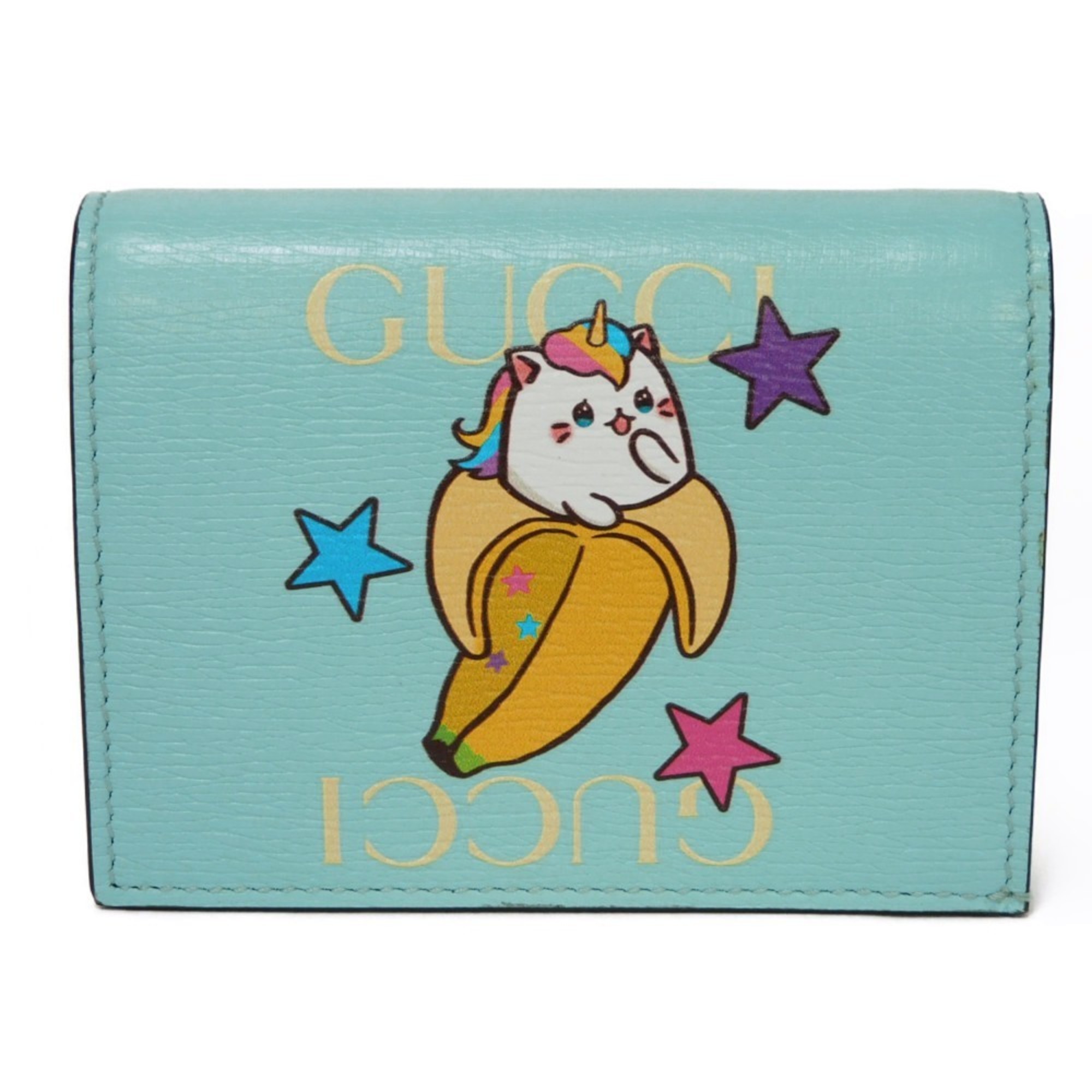 Gucci GUCCI Bi-fold wallet Bananya Compact Banana Unicorn Star Pastel Blue 701009 Women's