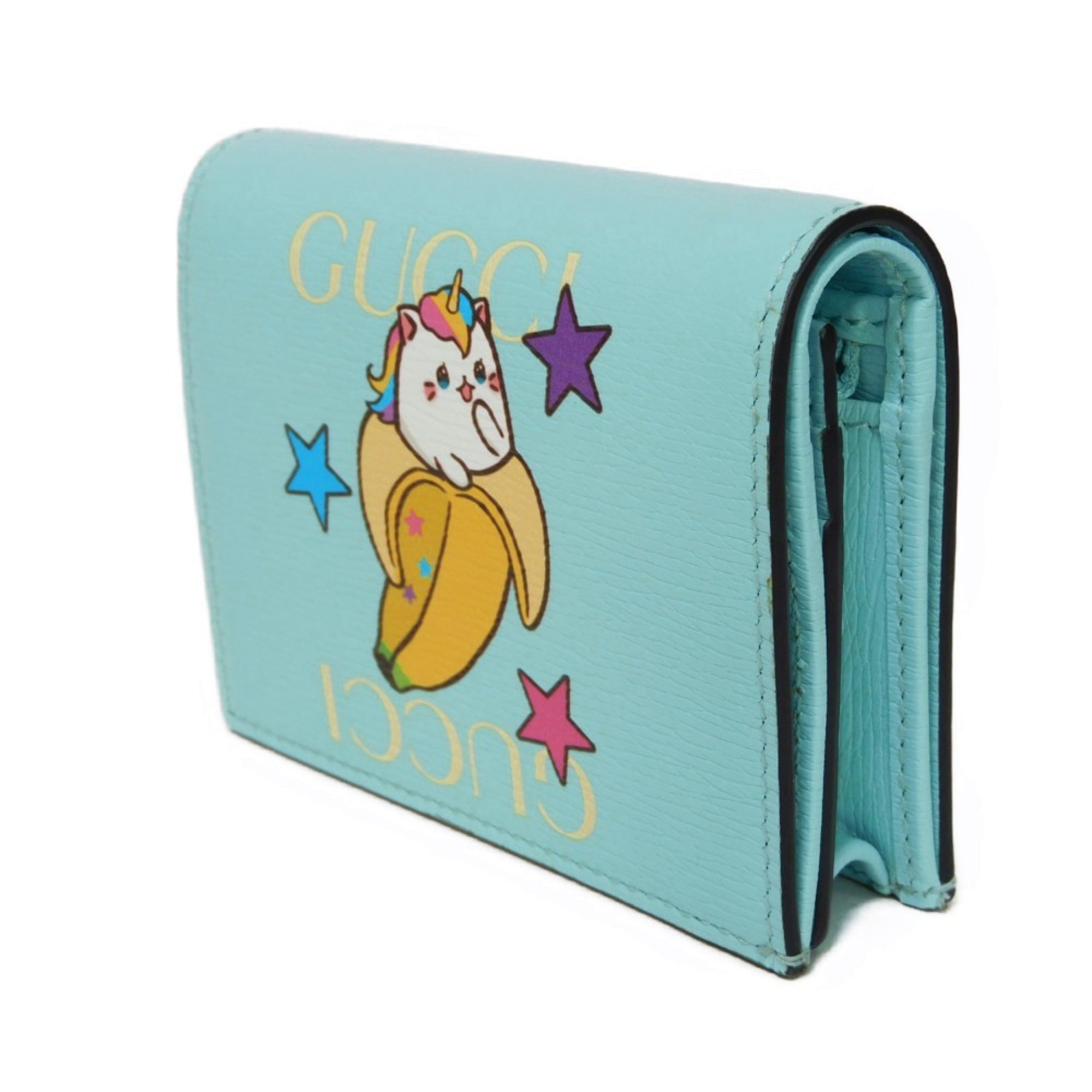 Gucci GUCCI Bi-fold wallet Bananya Compact Banana Unicorn Star Pastel Blue 701009 Women's