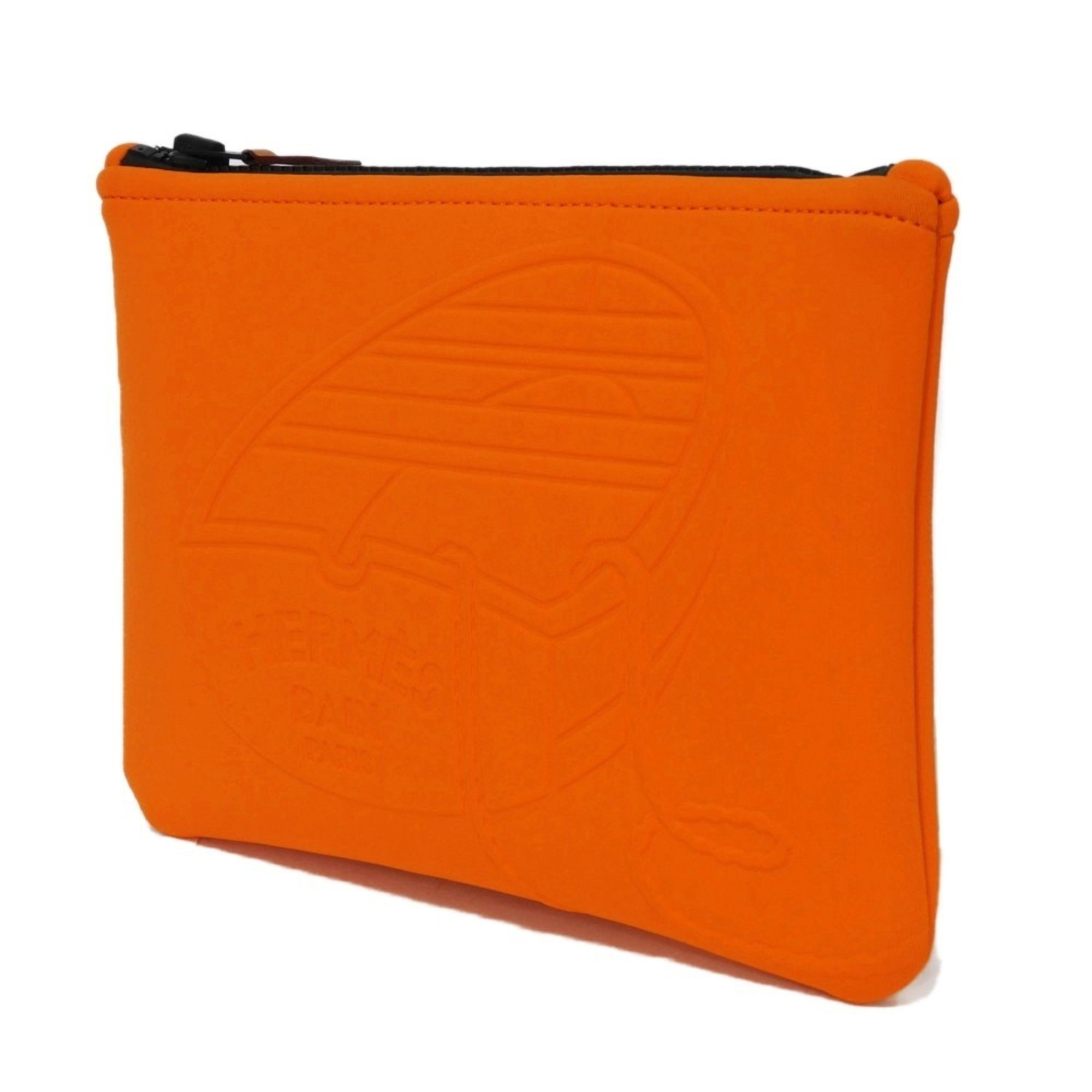 Hermes HERMES Clutch Bag Neoban Thalassa PM Current Model Embossed Boat Pouch Pierre Perron Orange Men's Women's