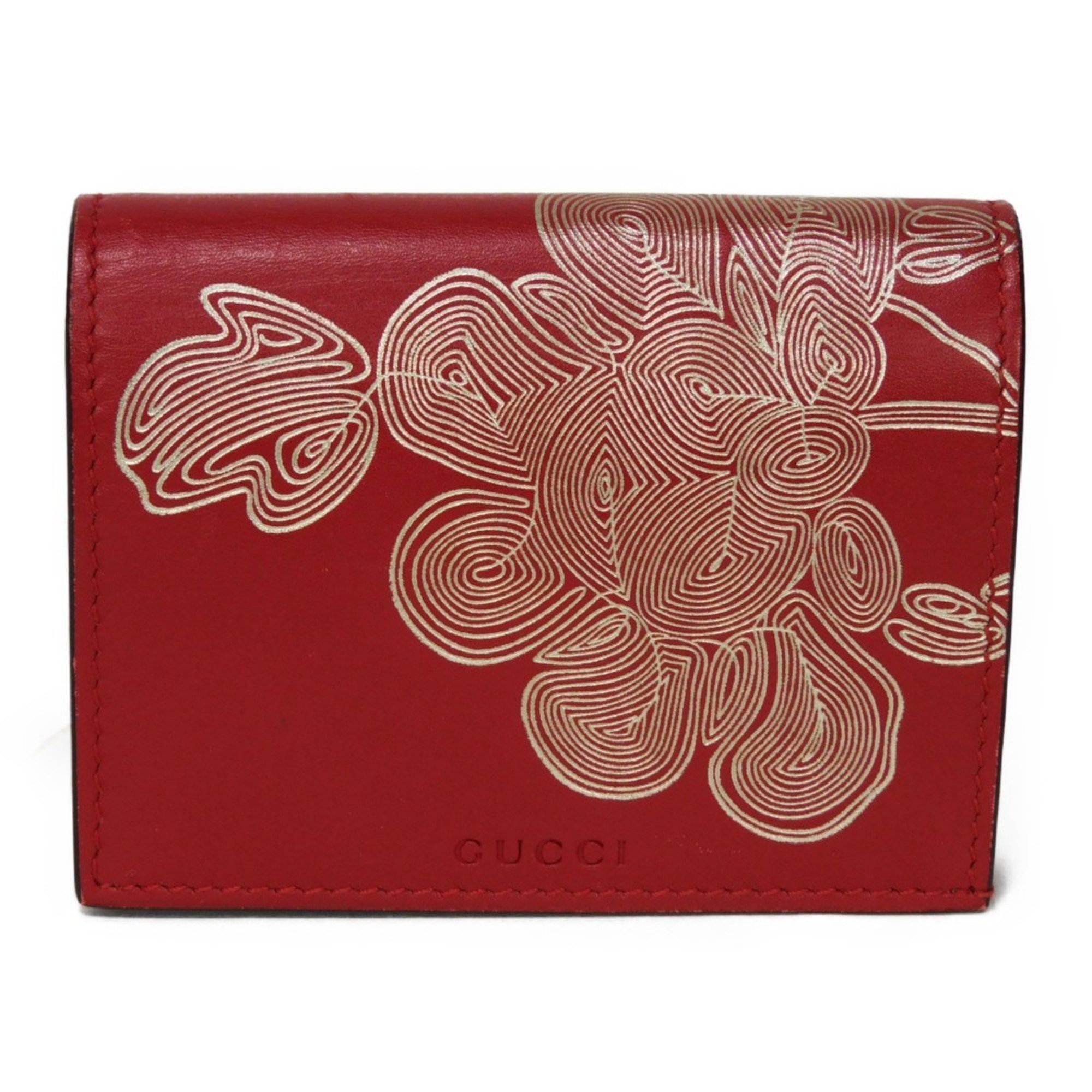 GUCCI Bi-fold wallet Chinese Year Compact Wallet Calfskin Hibiscus Red 465859 CWD9N 9863 Men's Women's