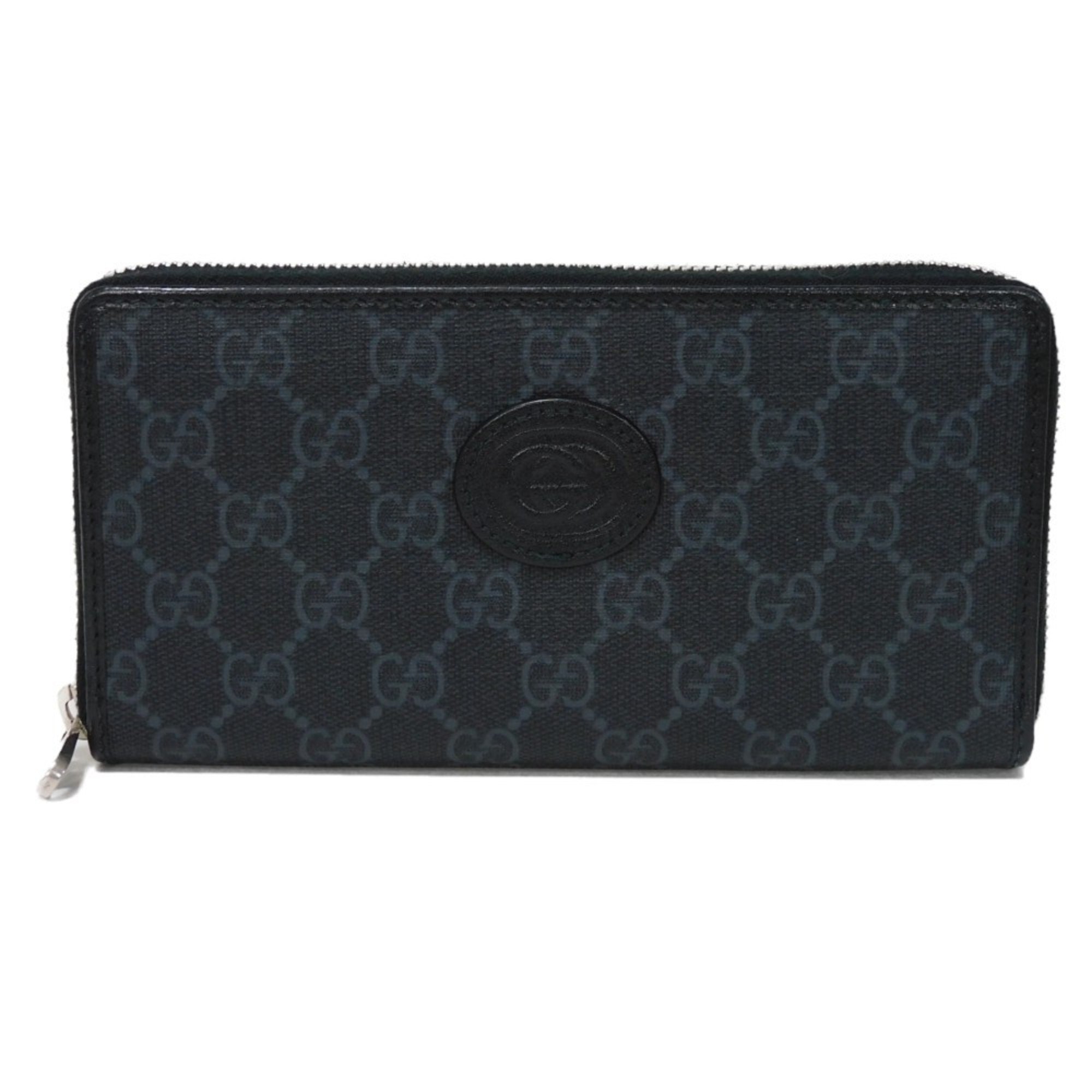 GUCCI Long Wallet Interlocking G Zip Around Current Round GG Supreme Black 673003 92TCN 1000 Men's