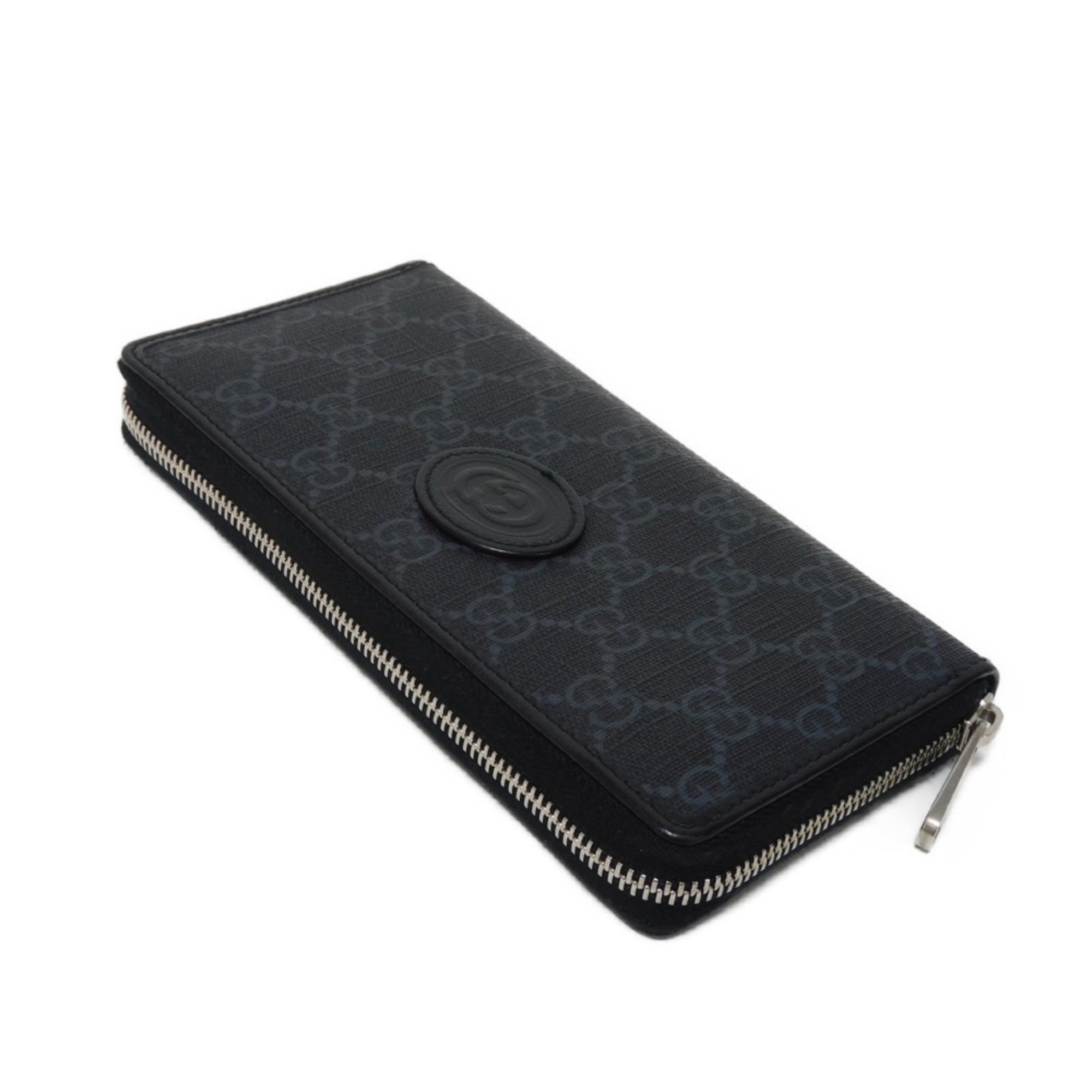 GUCCI Long Wallet Interlocking G Zip Around Current Round GG Supreme Black 673003 92TCN 1000 Men's