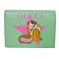 Gucci GUCCI Bi-fold wallet Bananya compact banana cat sakura mochi mint green 701009 U22AG 3067 women's