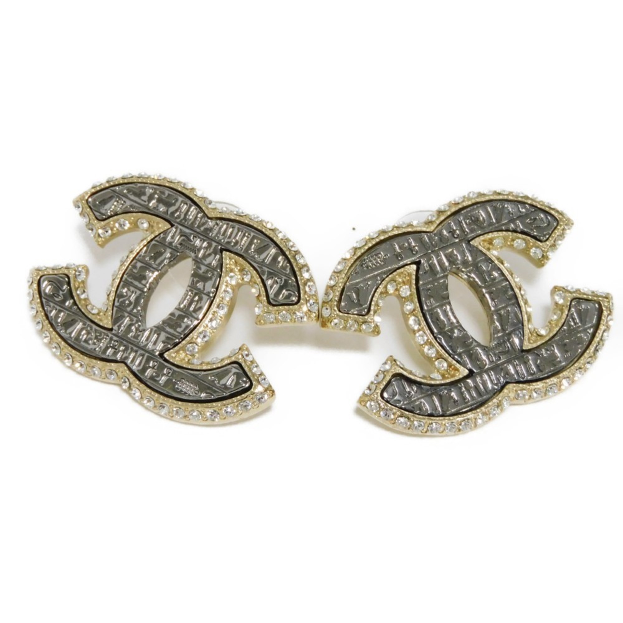 Chanel CHANEL Earrings Metiers d'Art Paris NY Crystal Coco Mark Ancient Letters Egyptian Gold Ruthenium A19A Clear Women's