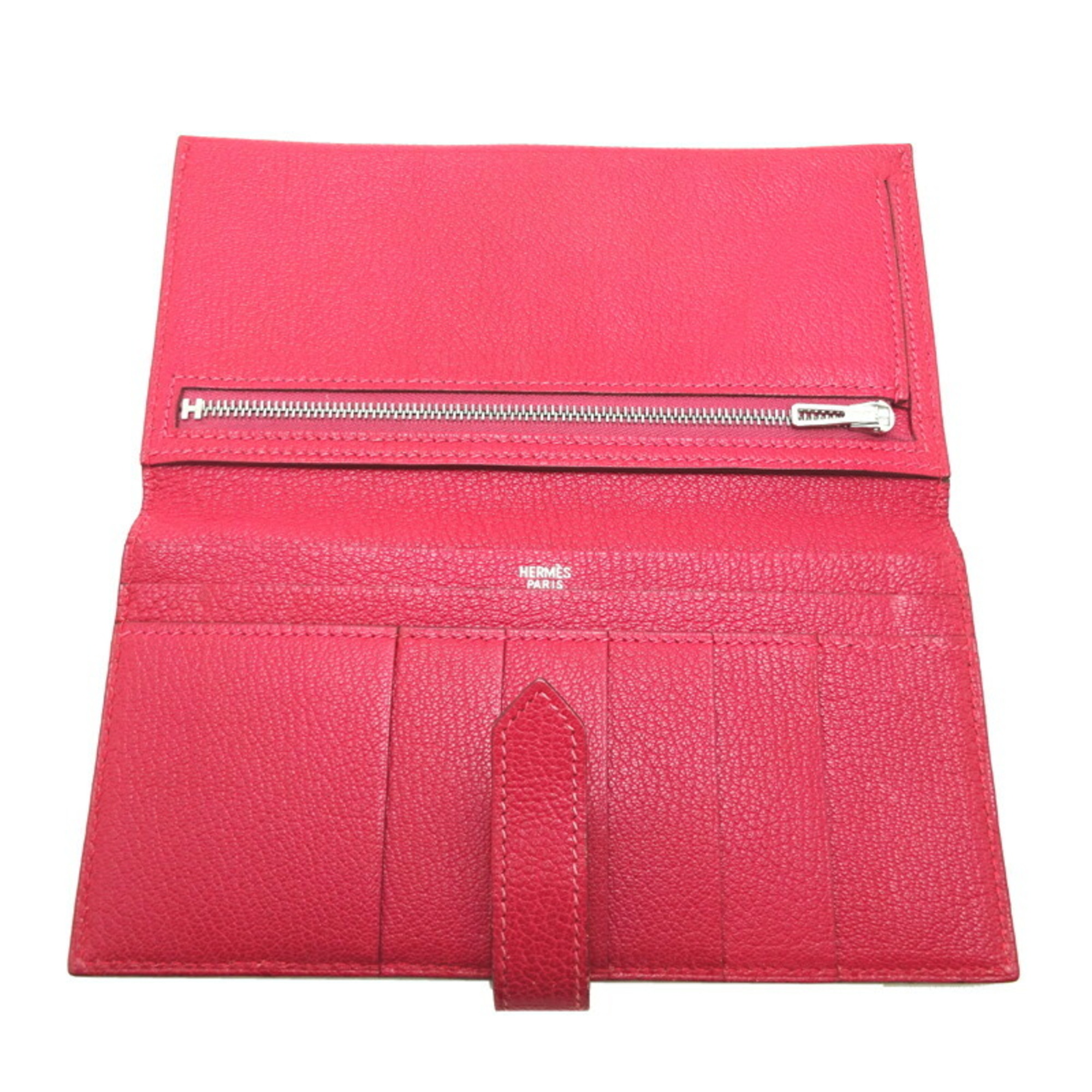 Hermes Bearn Classic □G stamp 2003 Ladies long wallet Chevre Red