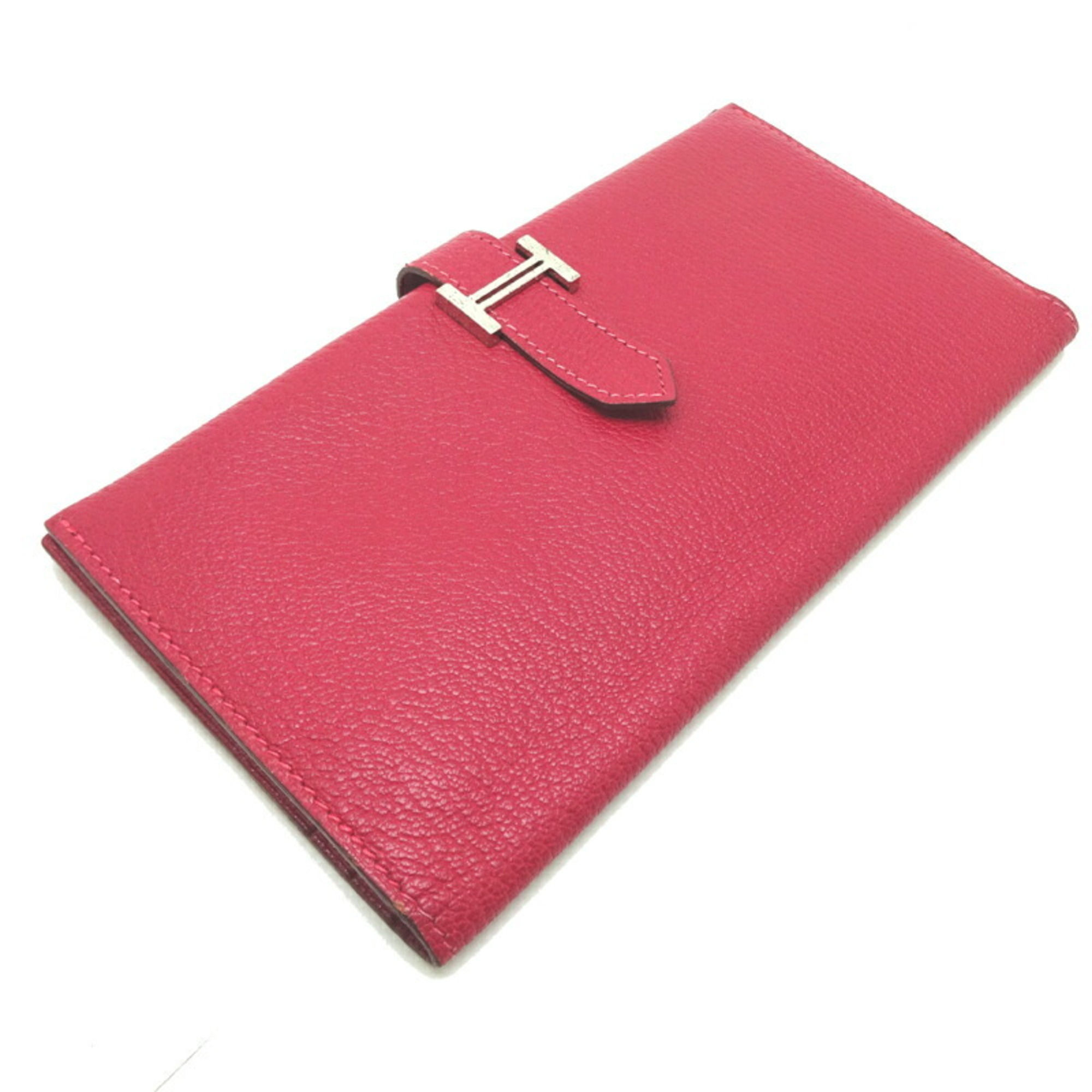 Hermes Bearn Classic □G stamp 2003 Ladies long wallet Chevre Red