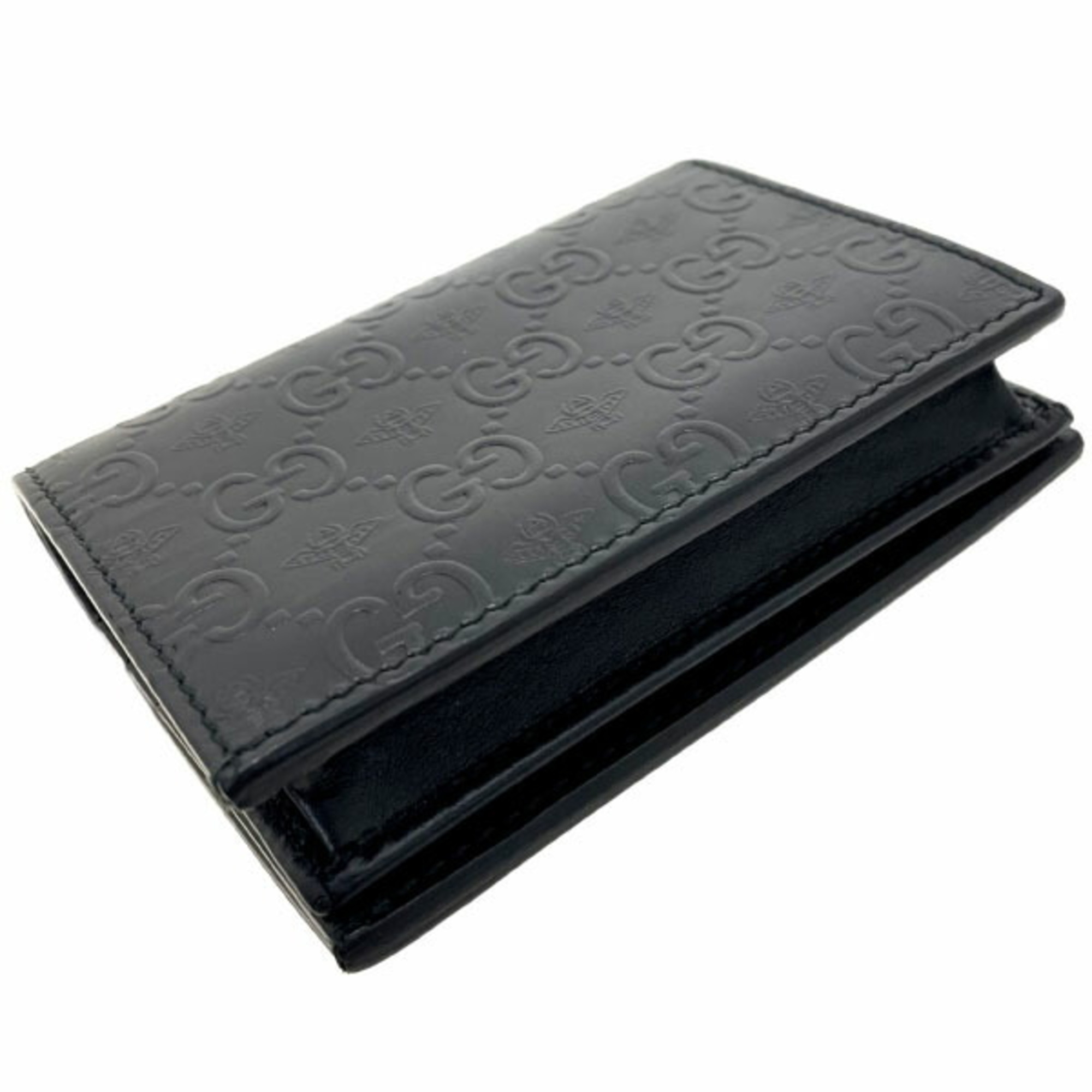 Gucci Card Case GG Alveare Bi-fold Wallet Leather Black 410120 GUCCI Guccissima Bee Compact Business Holder AHSR-13508