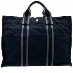 Hermes Tote Bag Foule MM Canvas Black Grey HERMES Bicolor Handbag Backpack Men Women Unisex HH-13463